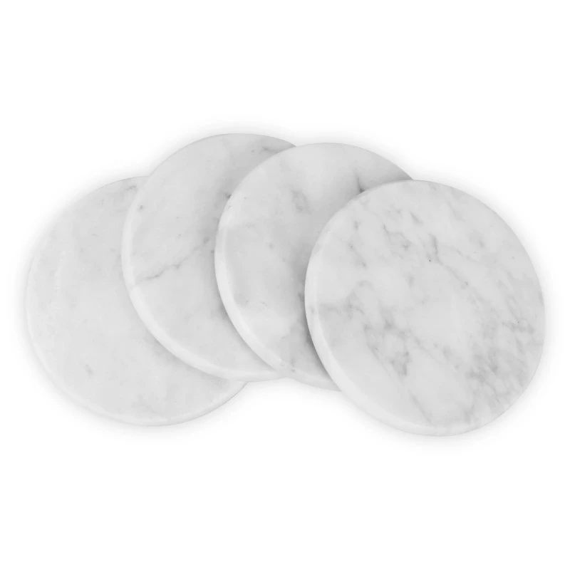 Ensemble de 4 dessous de verre ronds en marbre blanc gris
