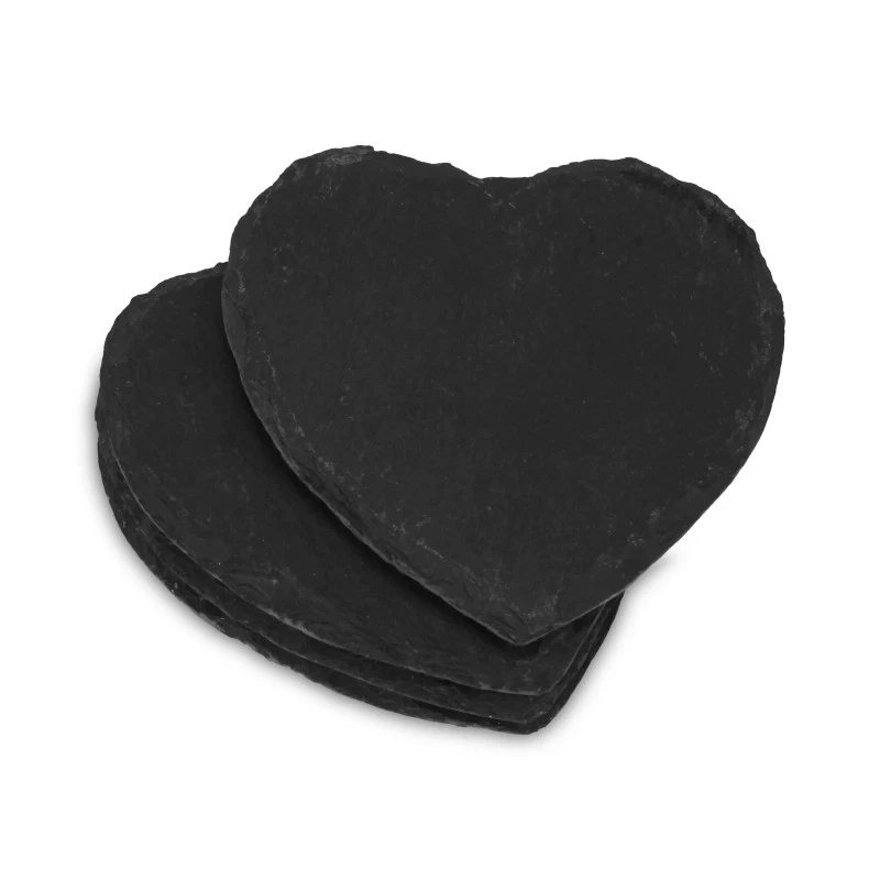 Ensemble de 4 dessous de verre en ardoise en forme de coeur