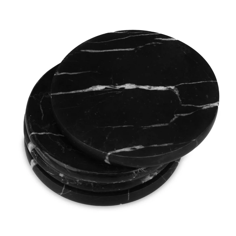 Ensemble de 4 dessous de verre ronds en marbre noir Marquina