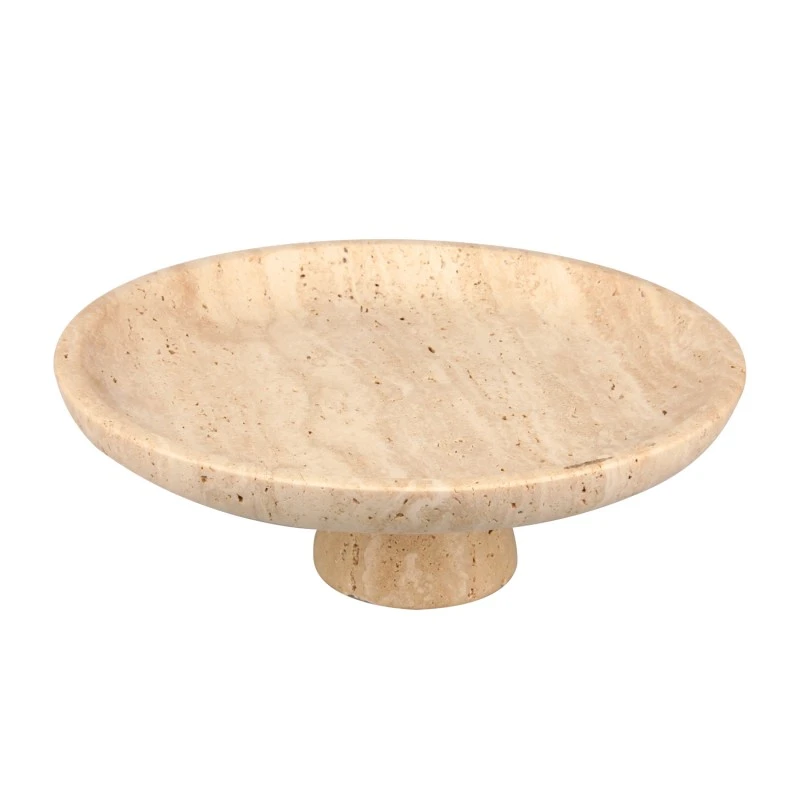 Plateau &agrave; fruits rond en marbre travertin beige