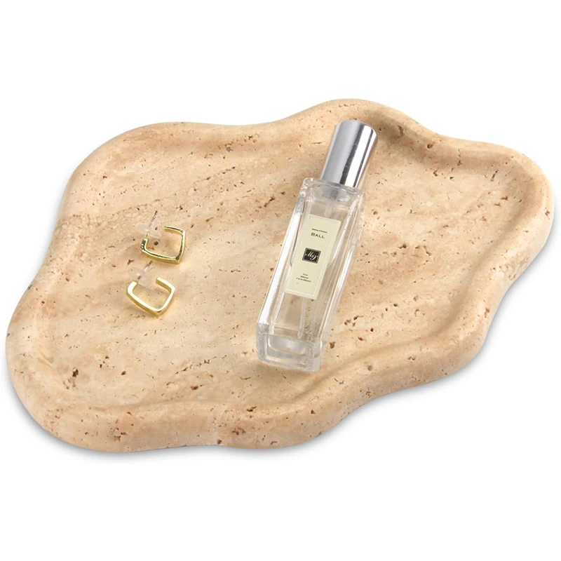 Plateau &agrave; bijoux en marbre travertin beige