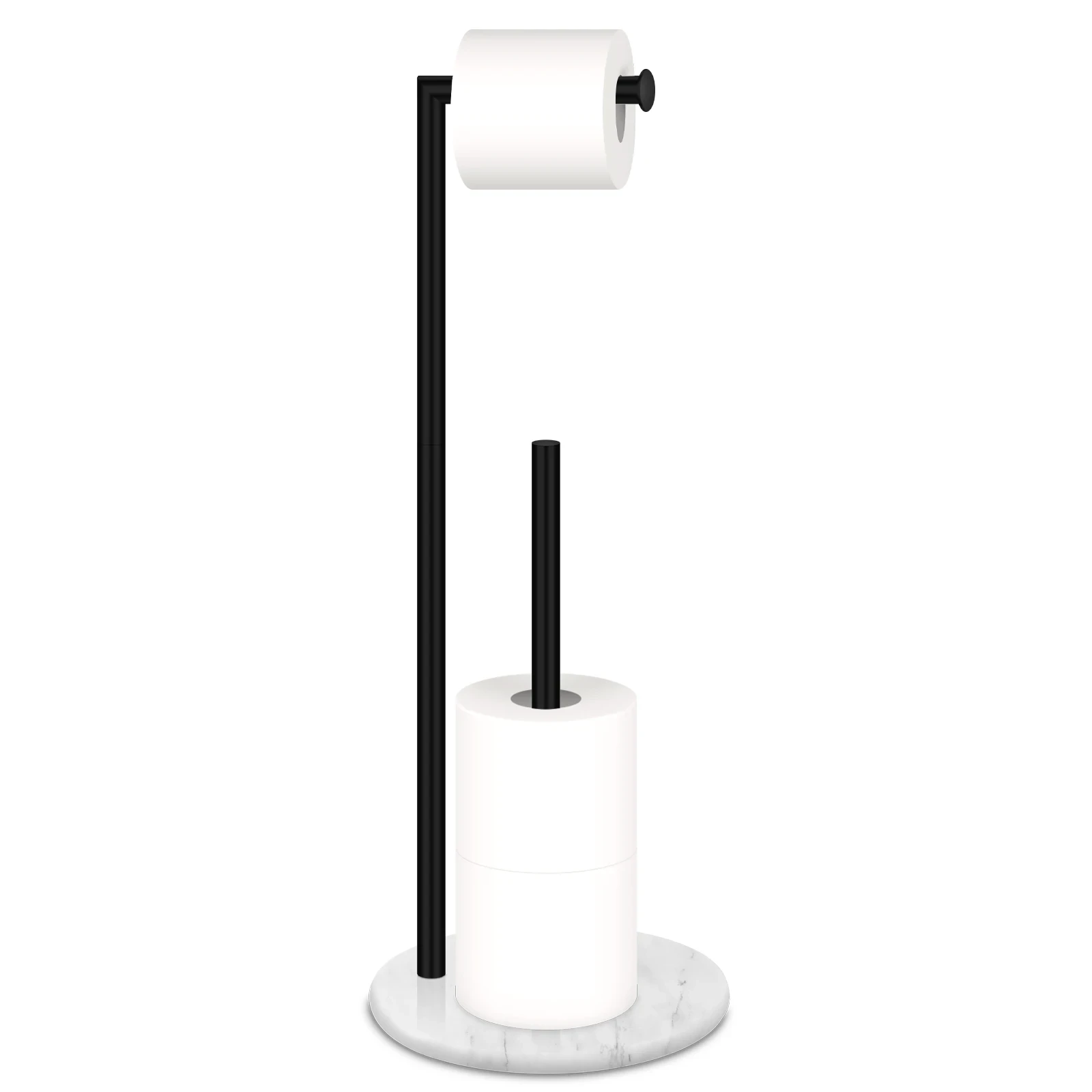 Porte-papier toilette noir avec base en marbre noir, non assembl&eacute;