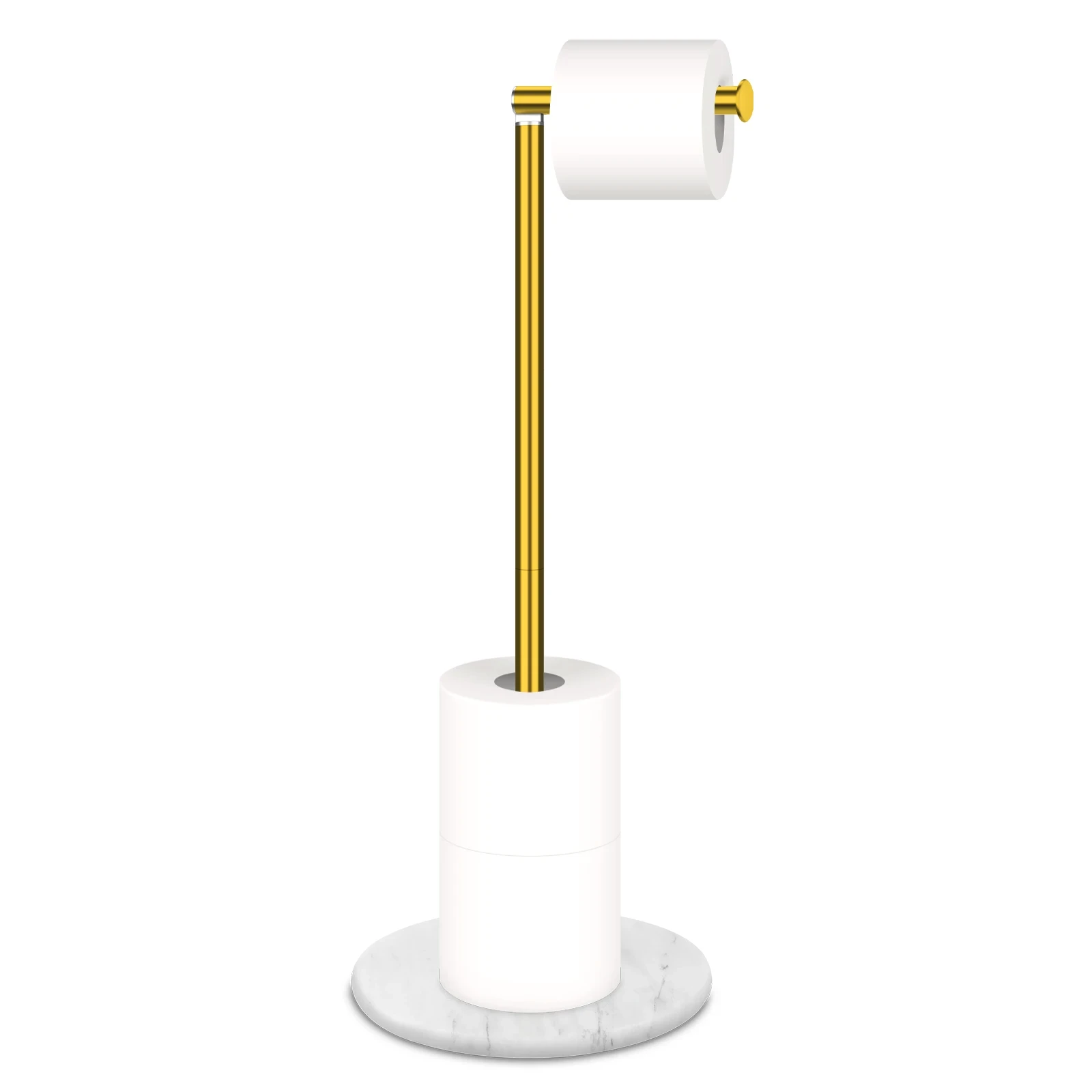 Porte-papier toilette dor&eacute; avec base en marbre blanc
