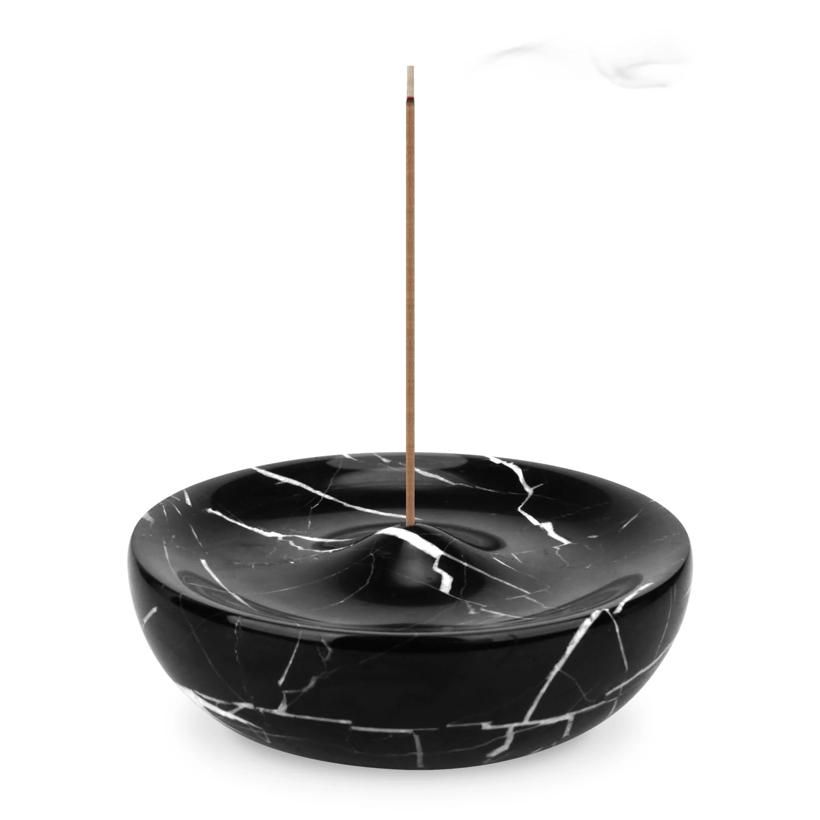 Porte-encens rond en marbre noir et blanc