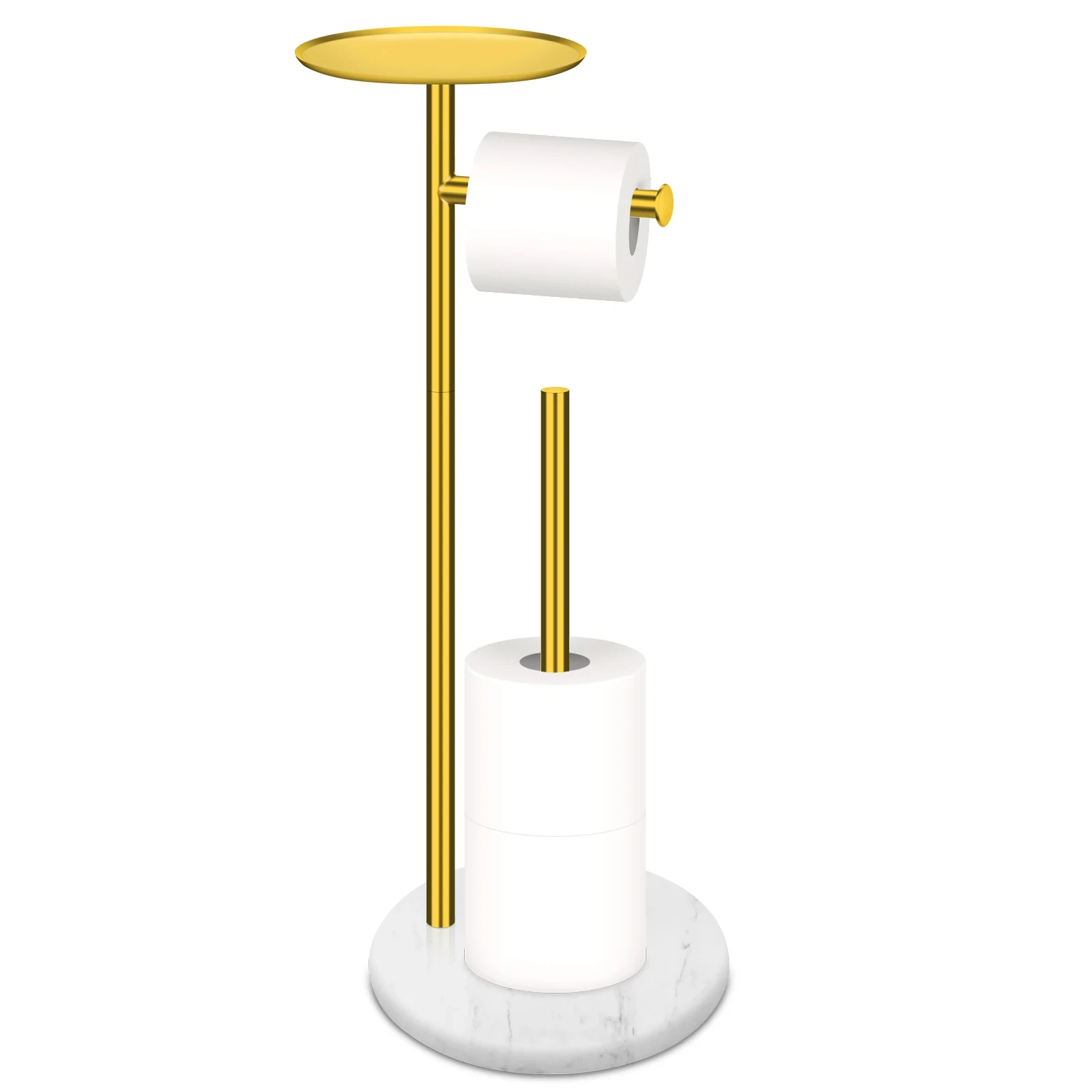 Porte-papier toilette dor&eacute; avec base en marbre blanc, non assembl&eacute;