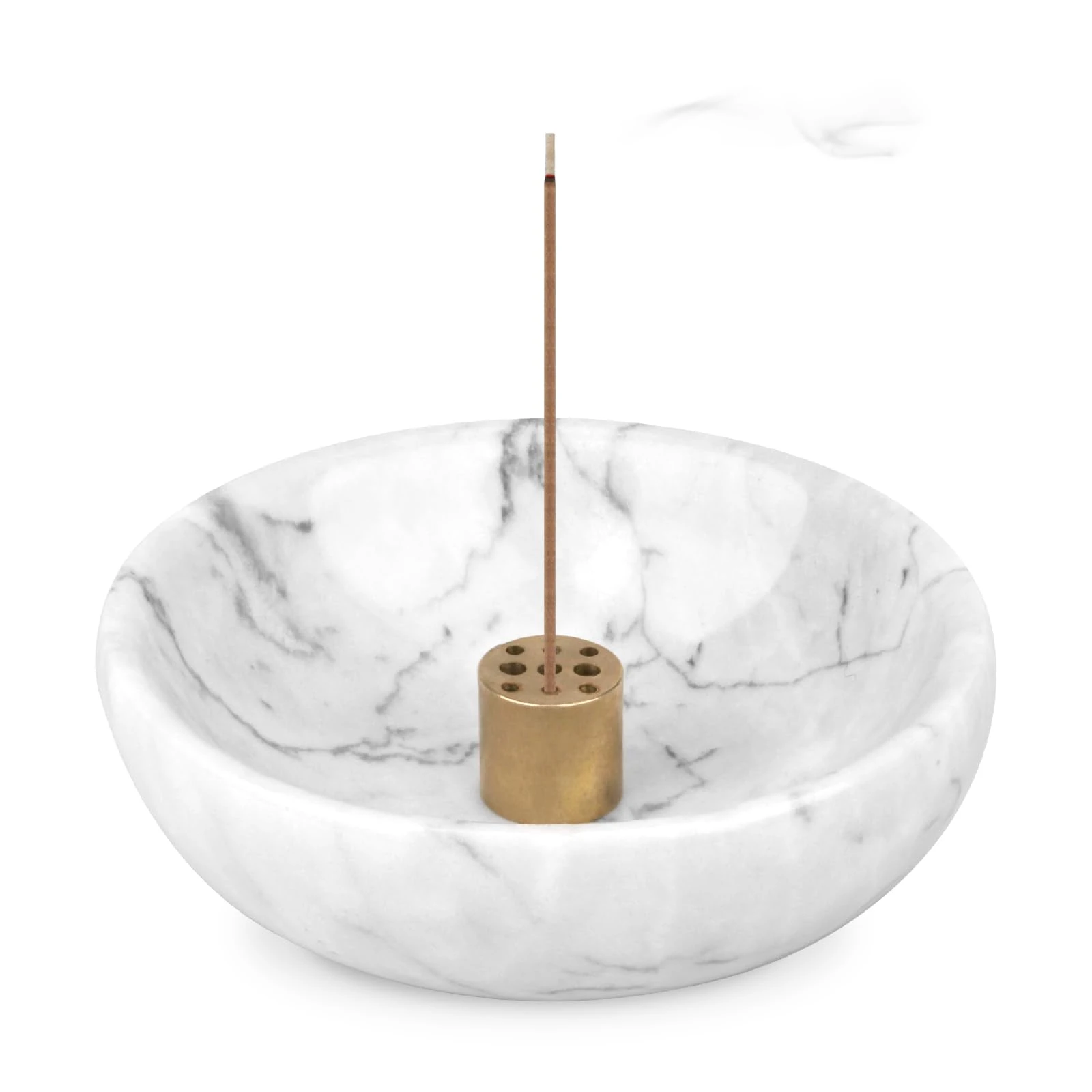 Porte-encens rond en marbre blanc gris pour b&acirc;tons