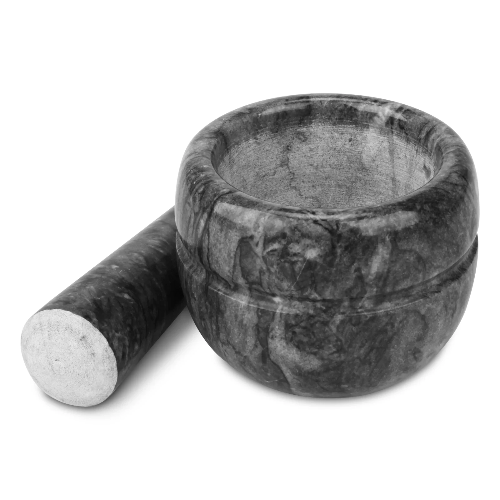 Mortier et pilon en marbre gris noir D10x8 cm H
