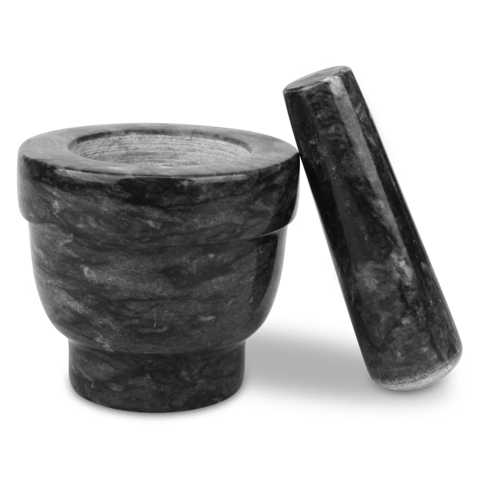 Mortier et pilon en marbre gris noir D8x7,5&nbsp;cm H