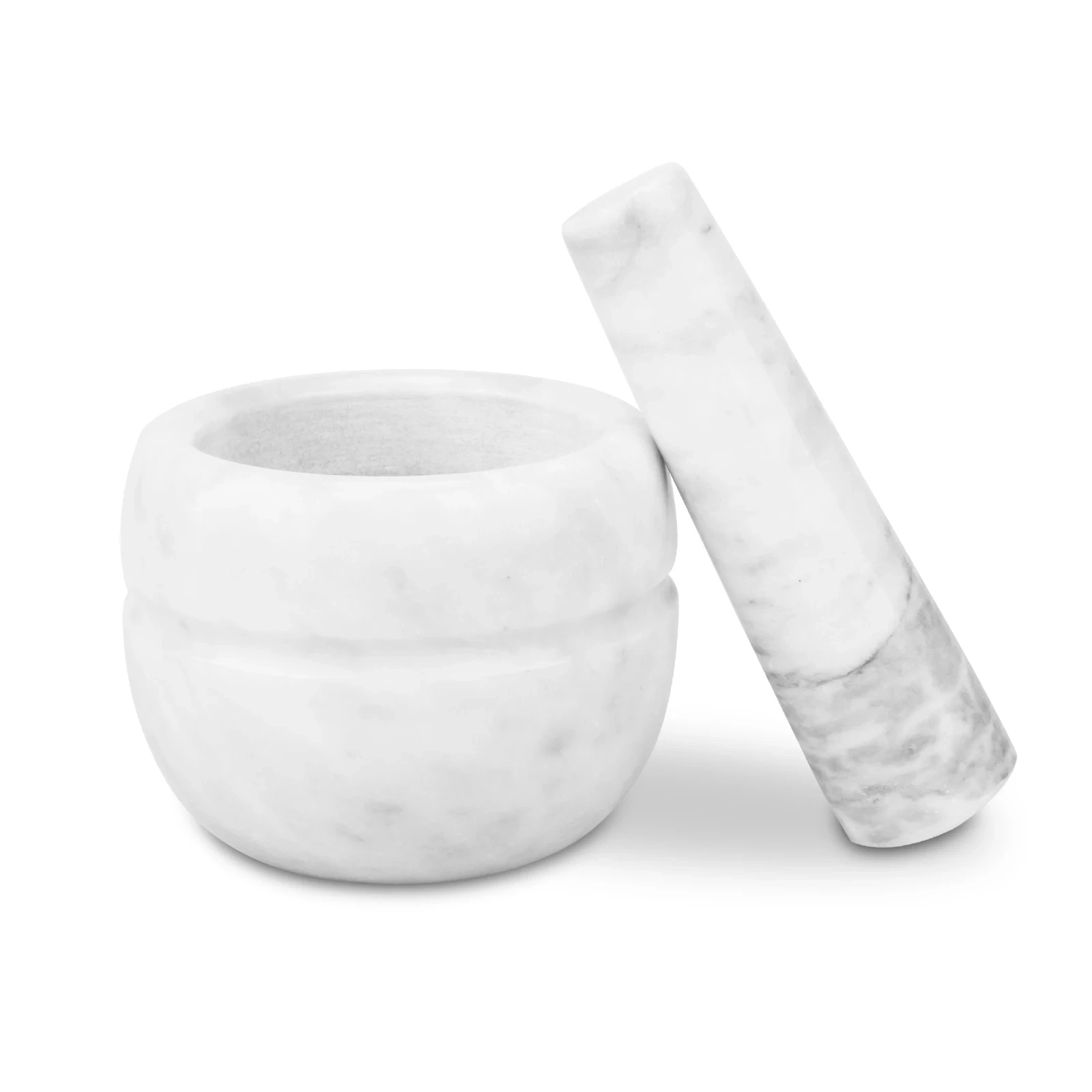 Mortier et pilon en marbre gris blanc D10x8cm H