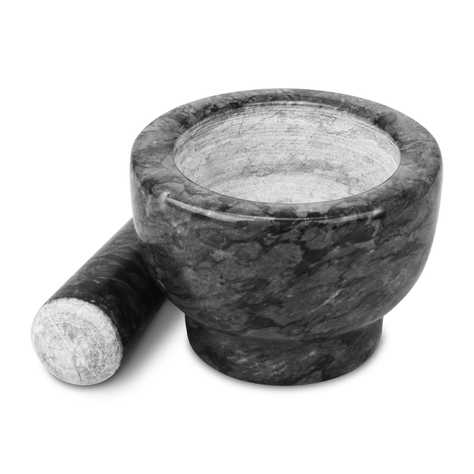Mortier et pilon en marbre gris fonc&eacute; D13x9 cm H