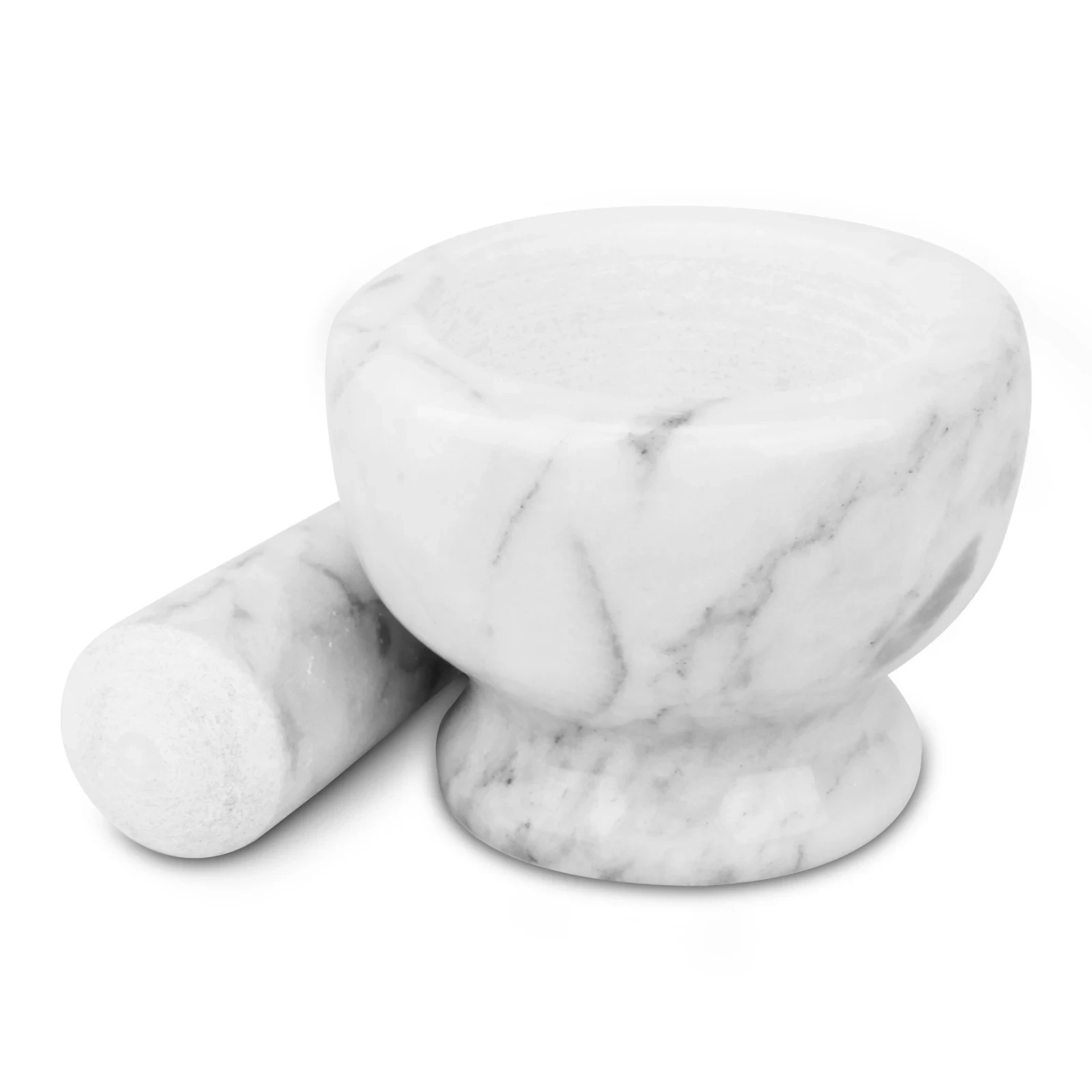 Mortier et pilon en marbre gris blanc D8x6 cm H
