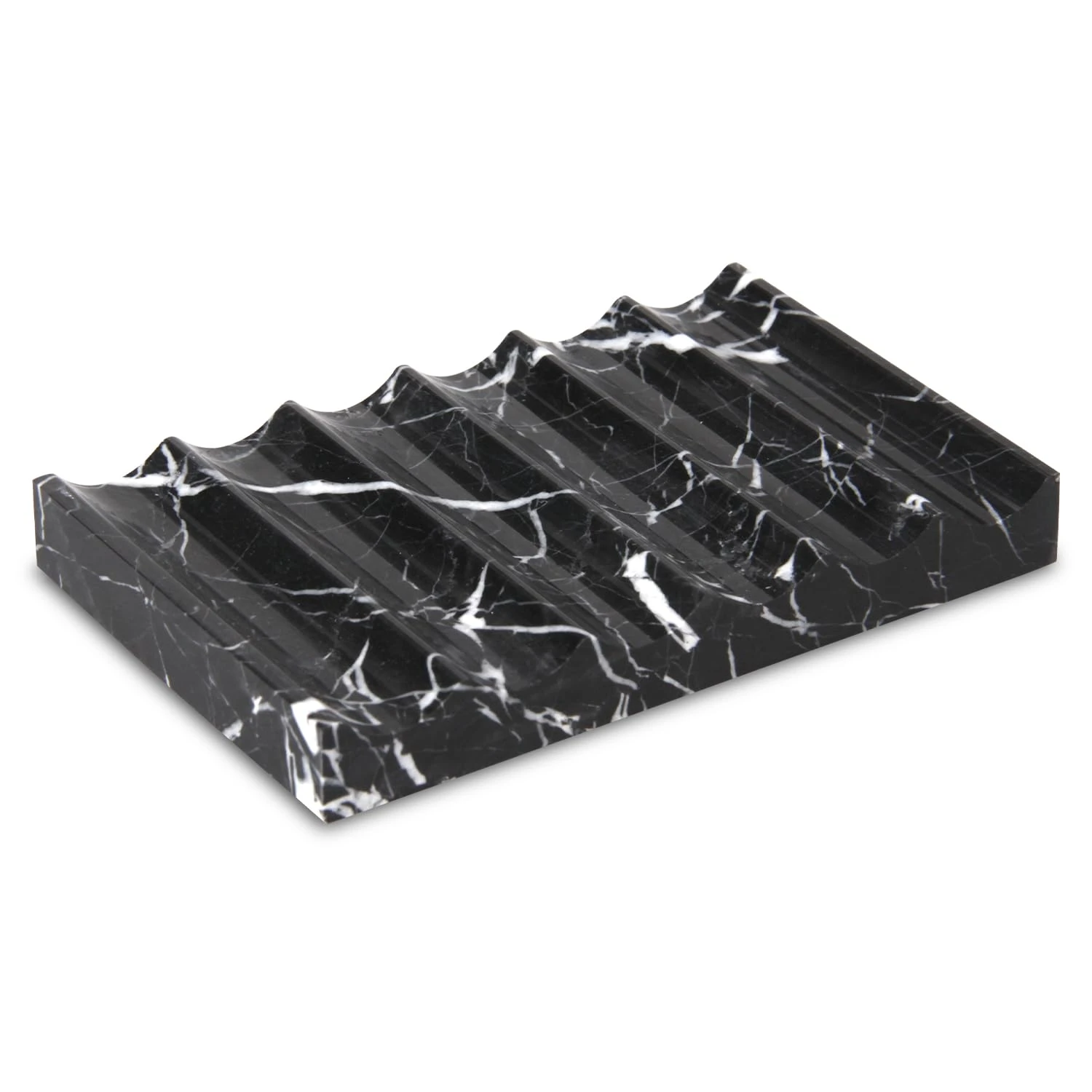 Porte-savon en marbre noir ondul&eacute; Marquina