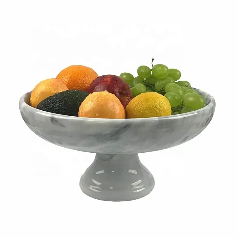 Plateau &agrave; fruits rond en marbre blanc gris