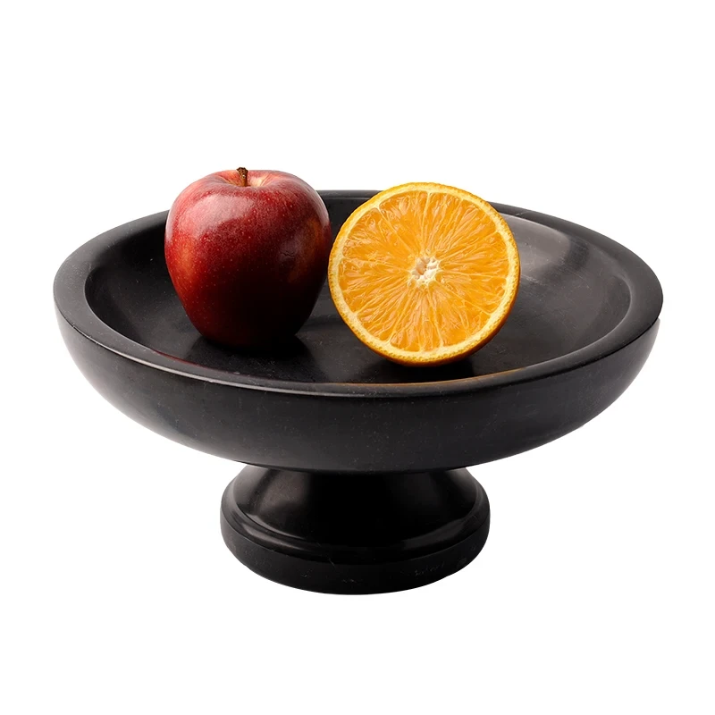 Plateau &agrave; fruits rond en marbre gris fonc&eacute;