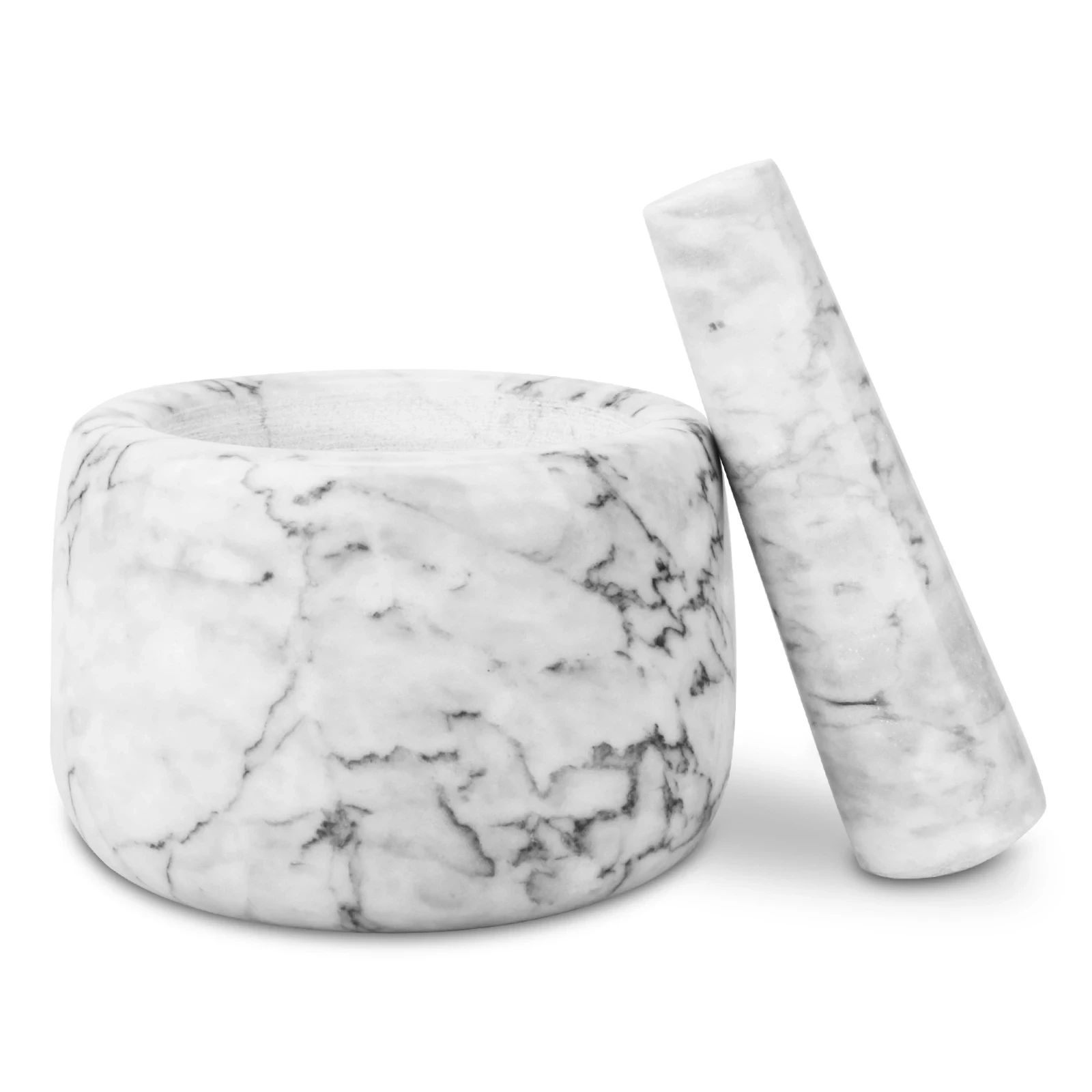Mortier et pilon en marbre blanc gris D12,5x8,5&nbsp;cm H