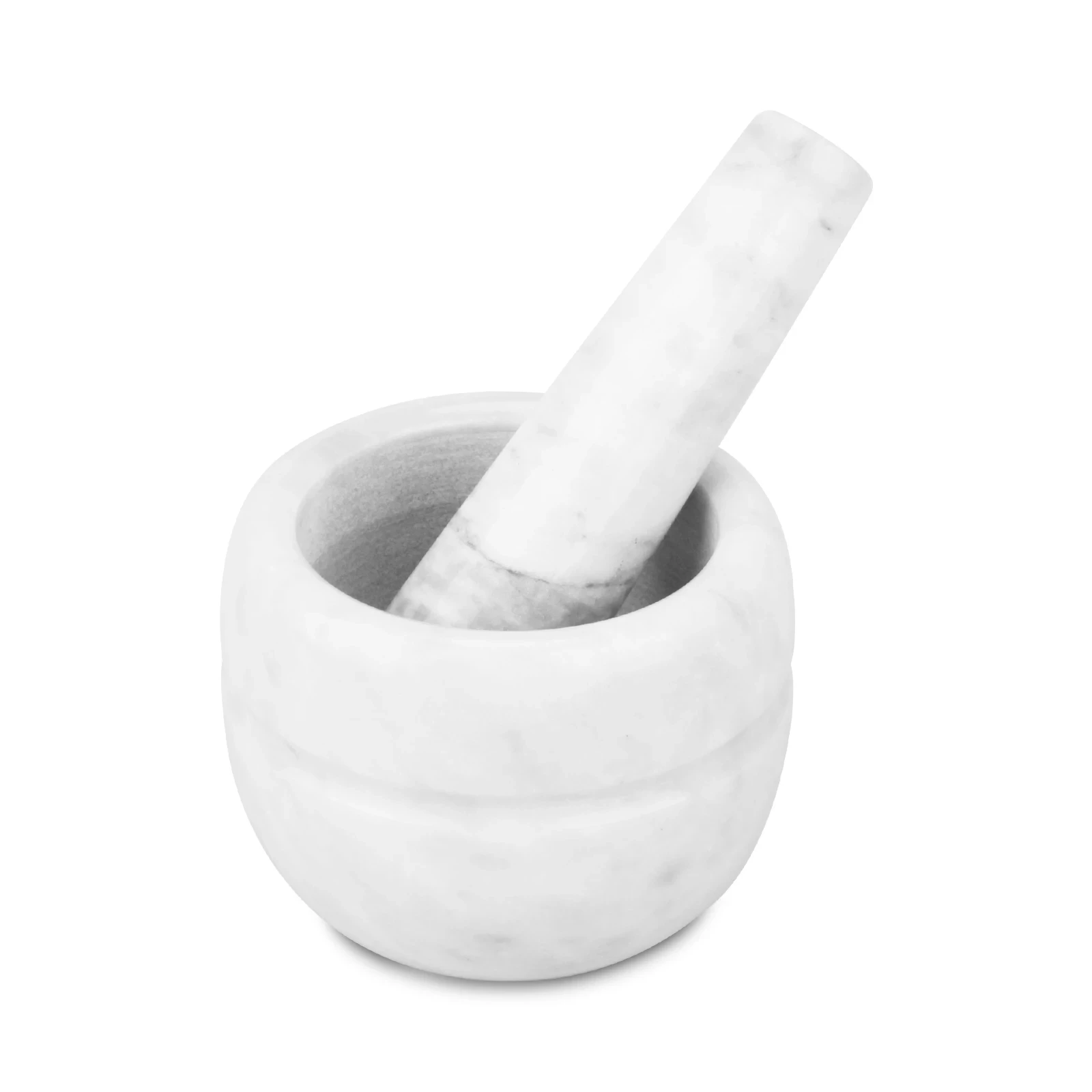 Morier et pilon en marbre blanc gris D10x8cm H