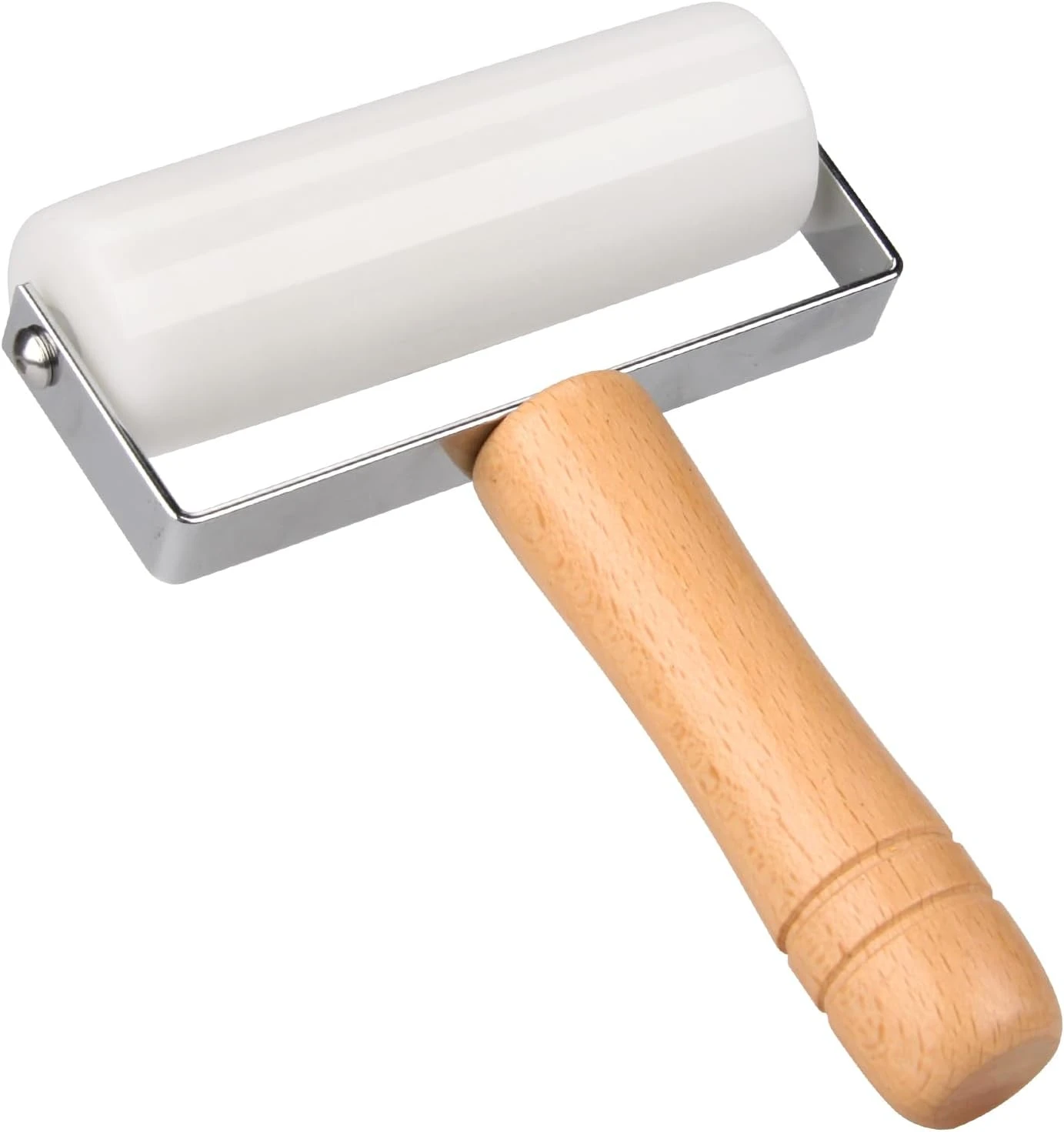 rouleau &agrave; p&acirc;tisserie en marbre blanc avec support en bois