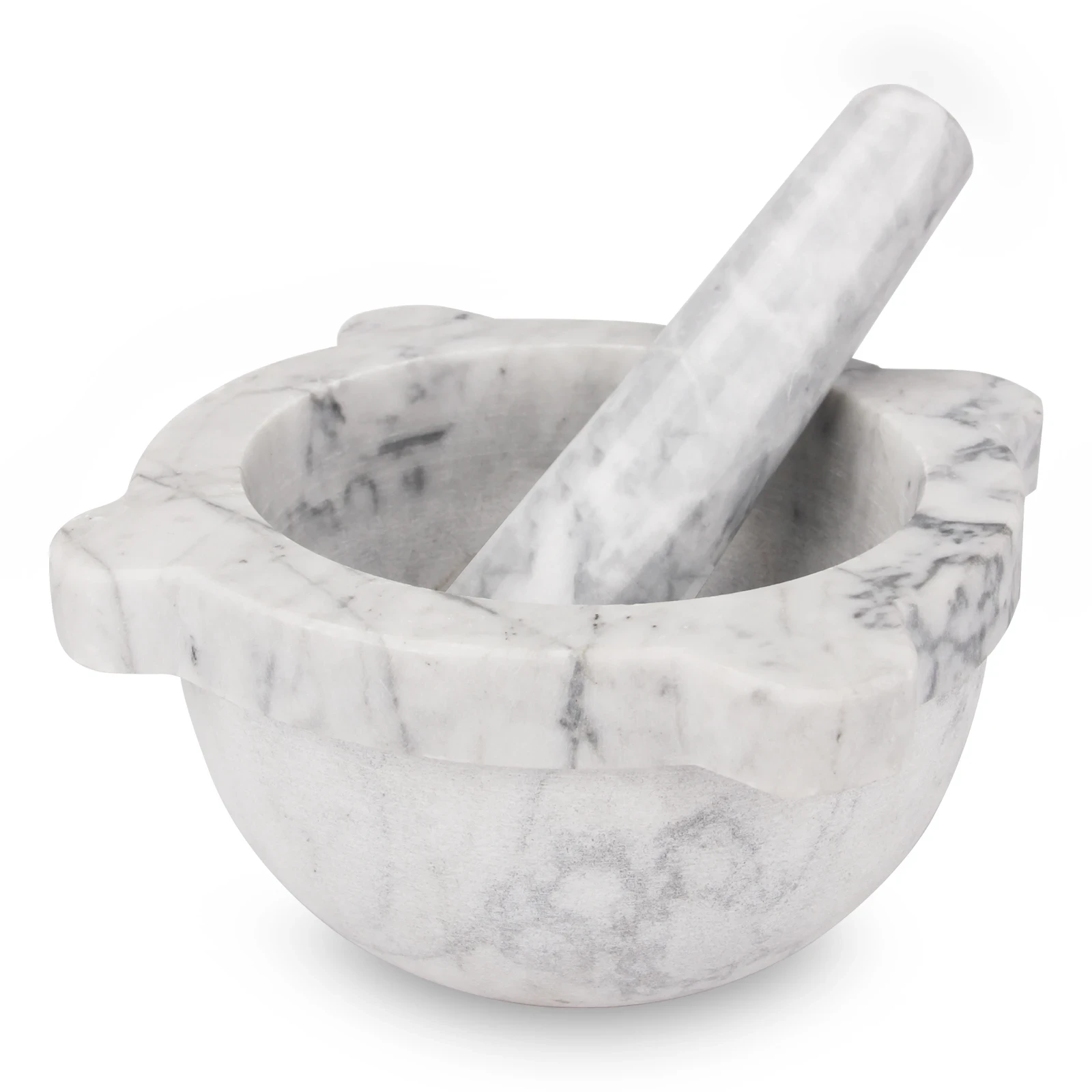Morier et pilon en marbre gris blanc D22x10cm H