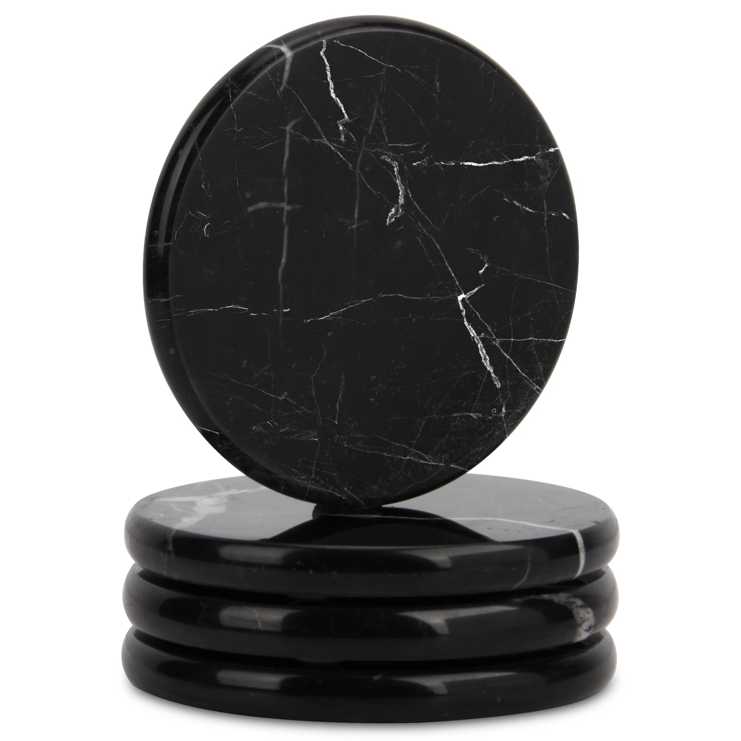 Lot de 4&nbsp;sous-verres ronds en marbre noir Marquina