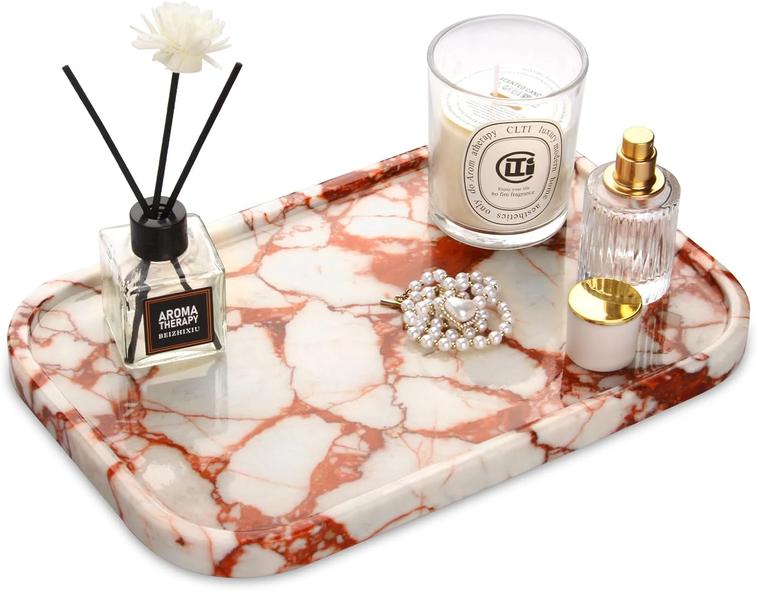 Plateau de luxe en marbre rouge Bulgari