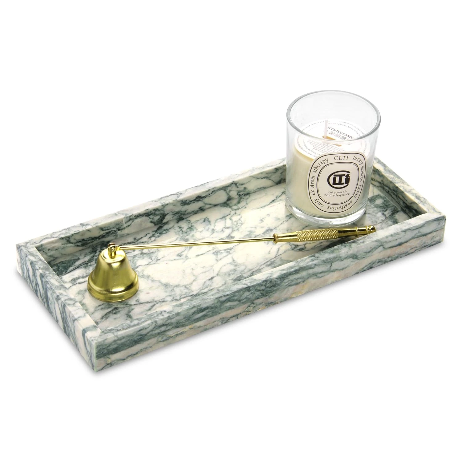 plateau en marbre rectangle vert lotus