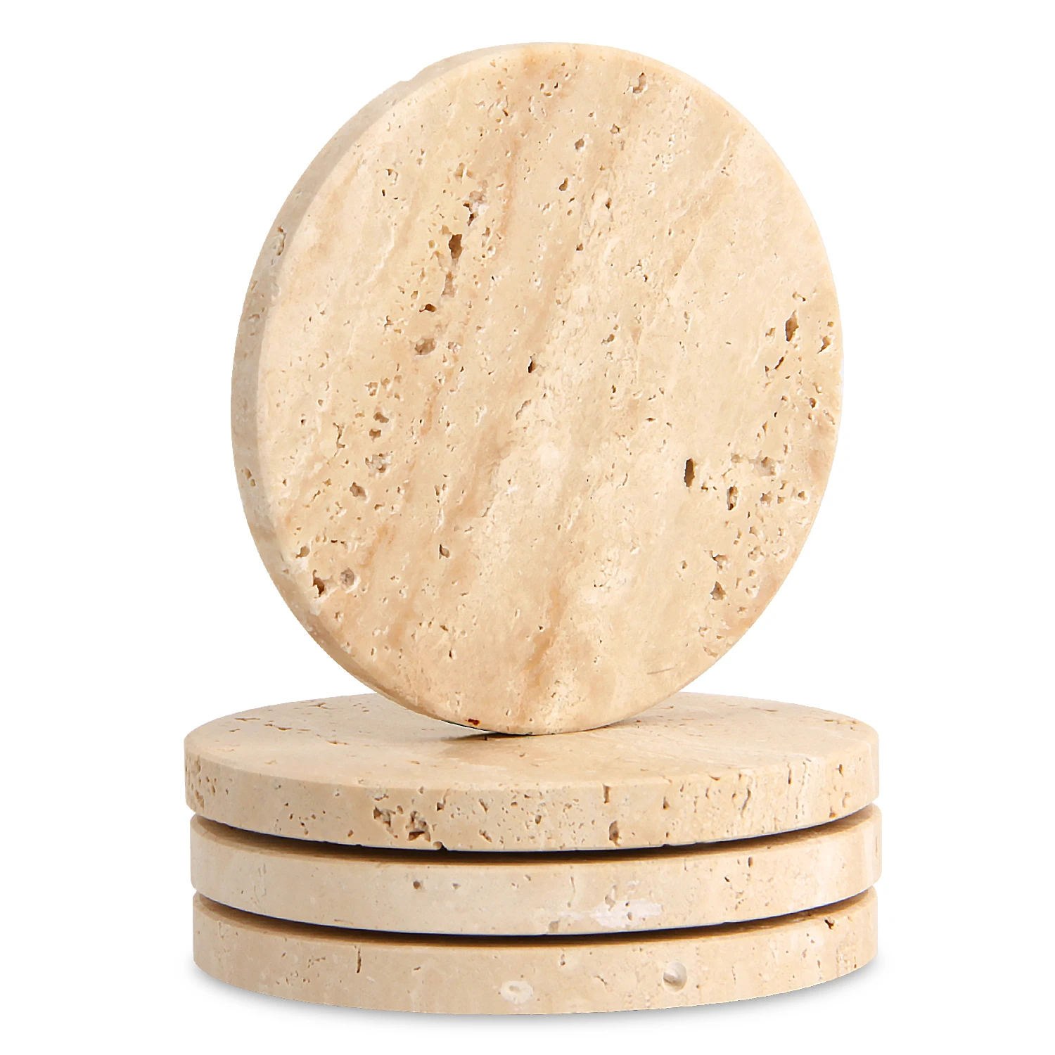 Ensemble de 4&nbsp;sous-verres ronds en travertin