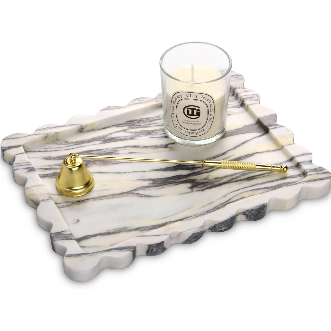 Plateau en marbre rectangle italien de luxe Bvlgari avec bord ondul&eacute;