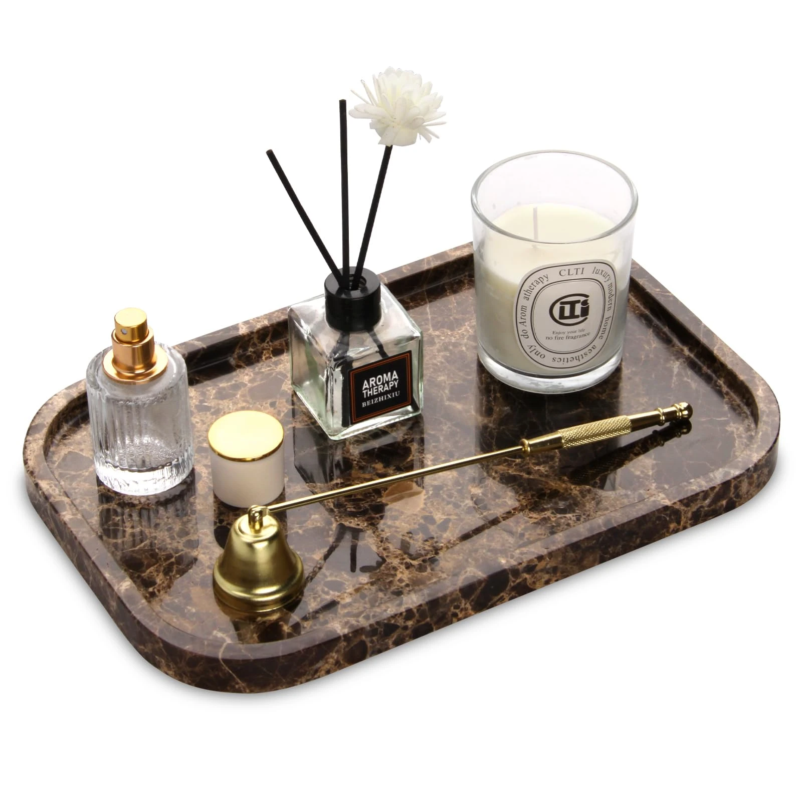 Plateau rectangulaire en marbre de luxe avec filet &agrave; caf&eacute;