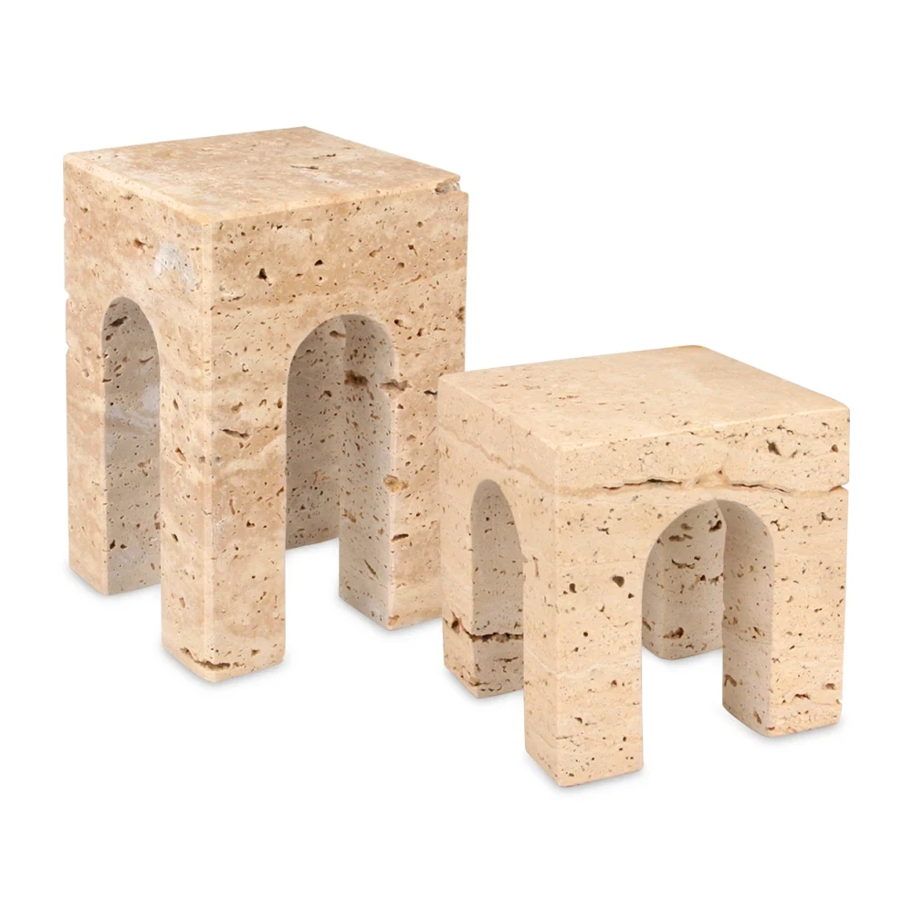 Lot de 2&nbsp;d&eacute;corations pour la maison en marbre travertin beige