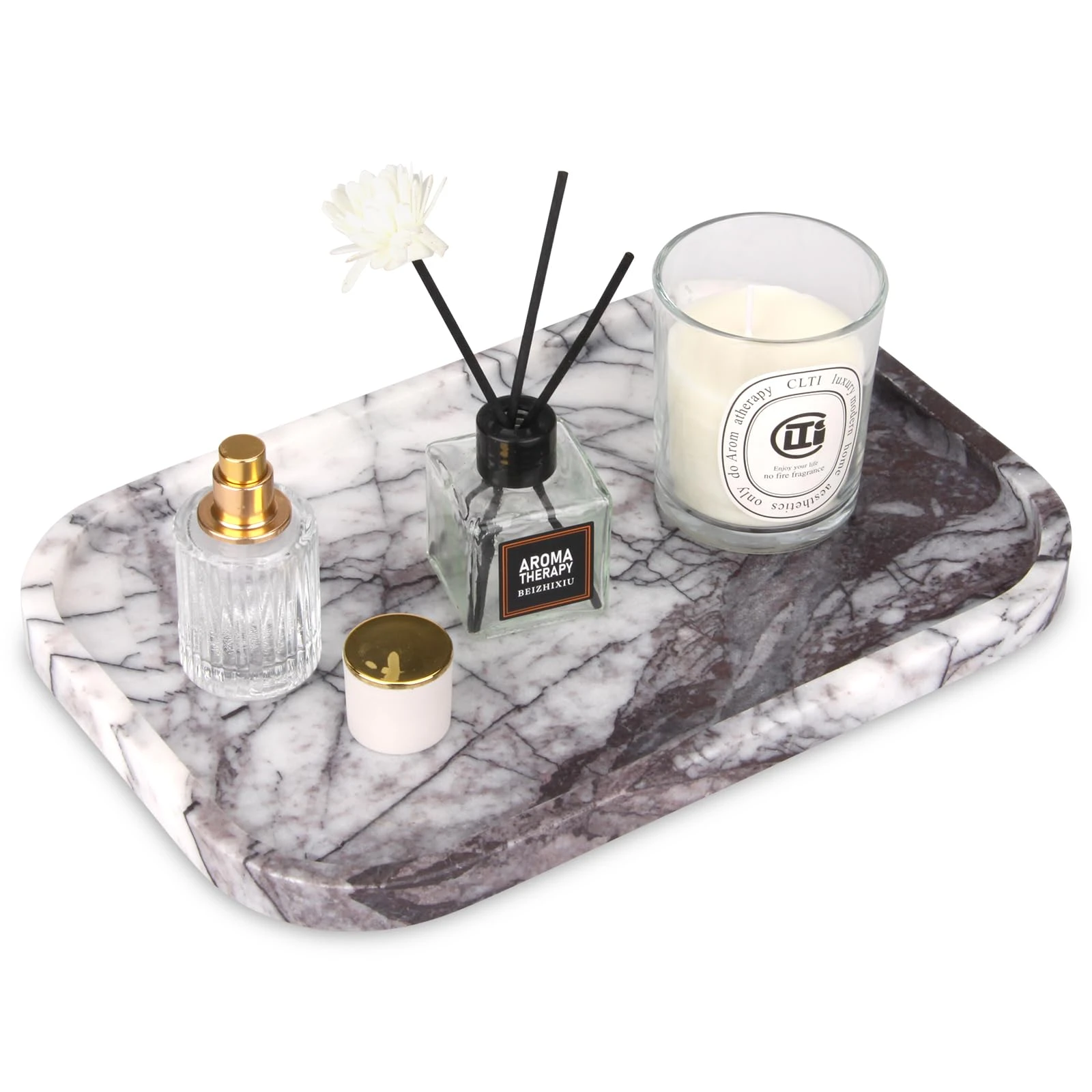 Plateau de luxe en marbre rectangulaire lilas