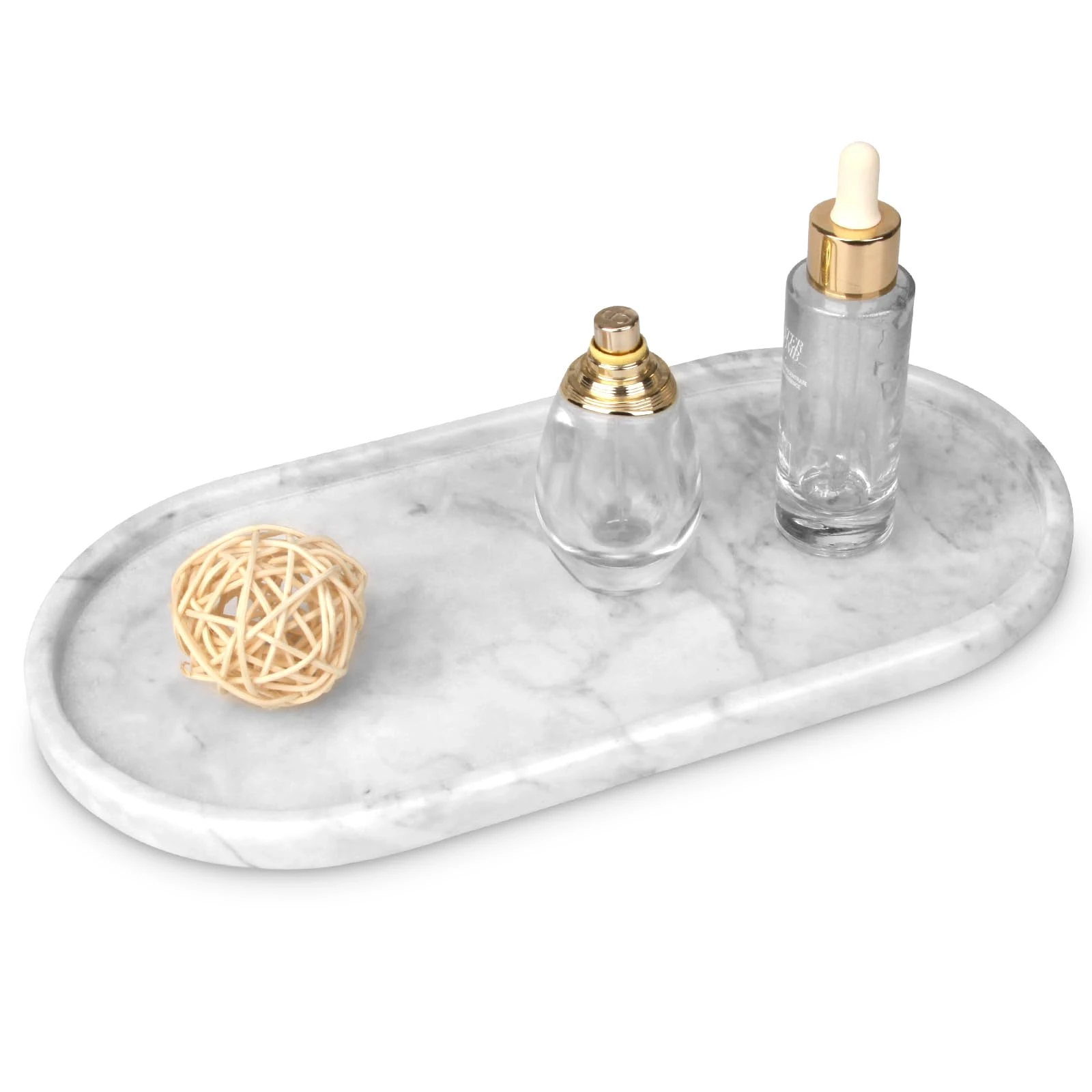Plateau ovale en marbre blanc gris
