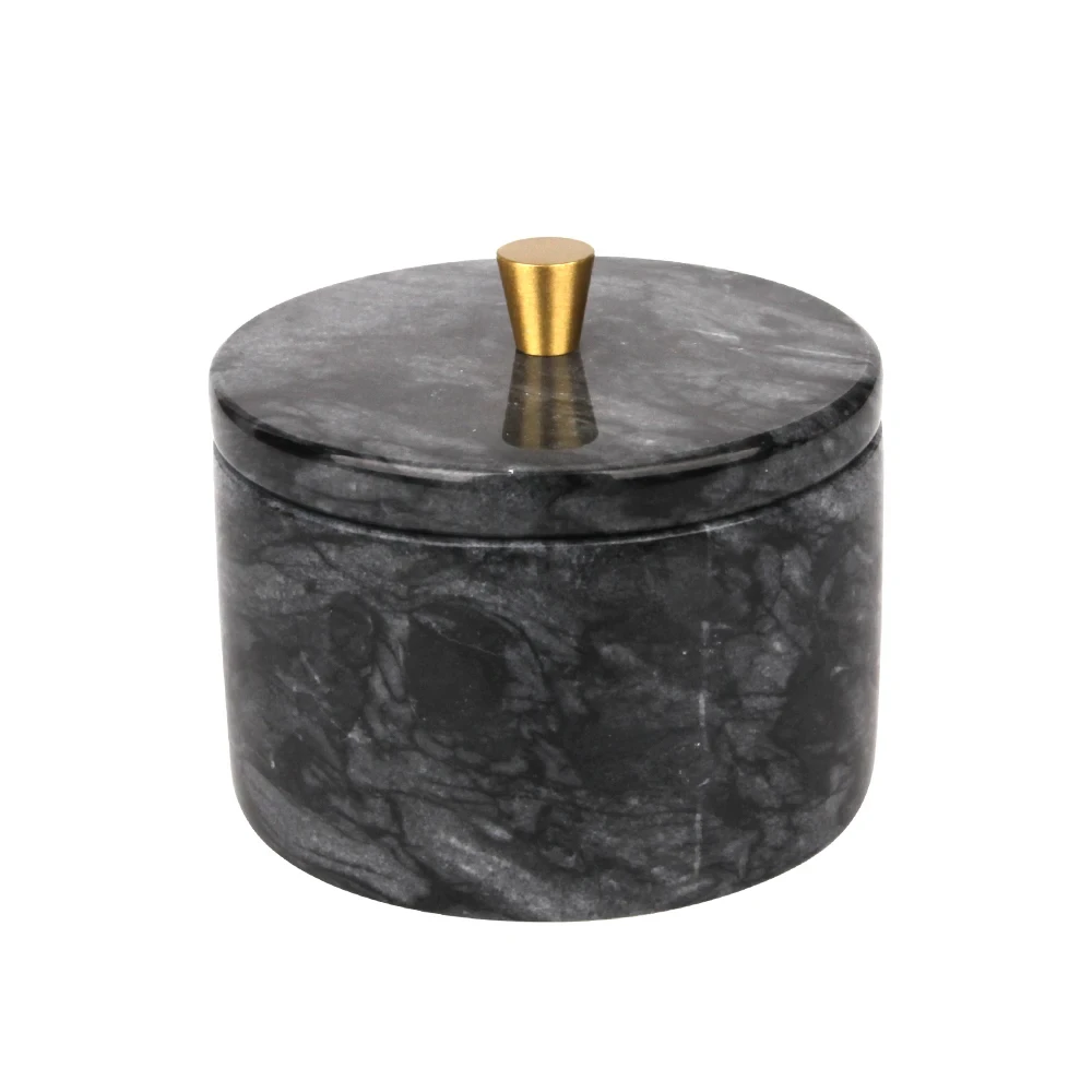 Pot &agrave; bijoux en marbre gris fonc&eacute; avec poign&eacute;e dor&eacute;e