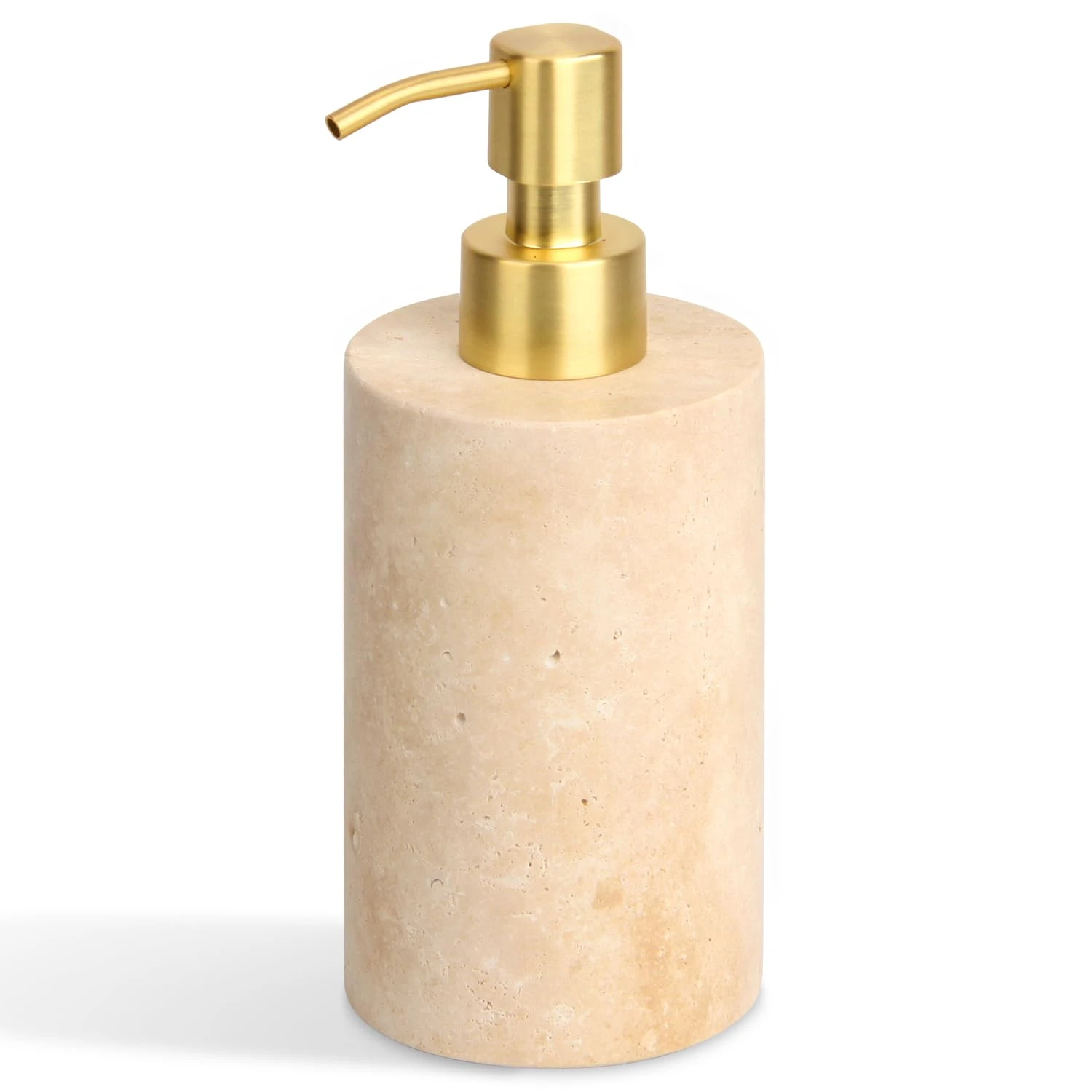 Distributeur de savon rond en marbre travertin