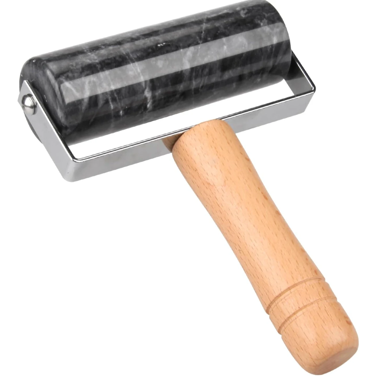 Rouleau &agrave; p&acirc;tisserie en marbre gris fonc&eacute; avec support en bois