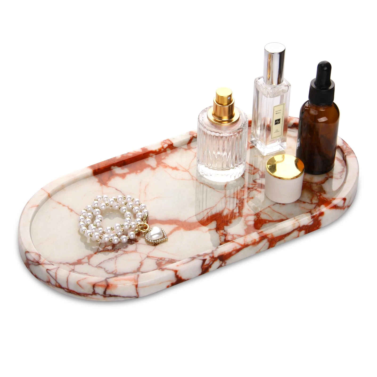 Plateau de luxe ovale en marbre rose Bulgari