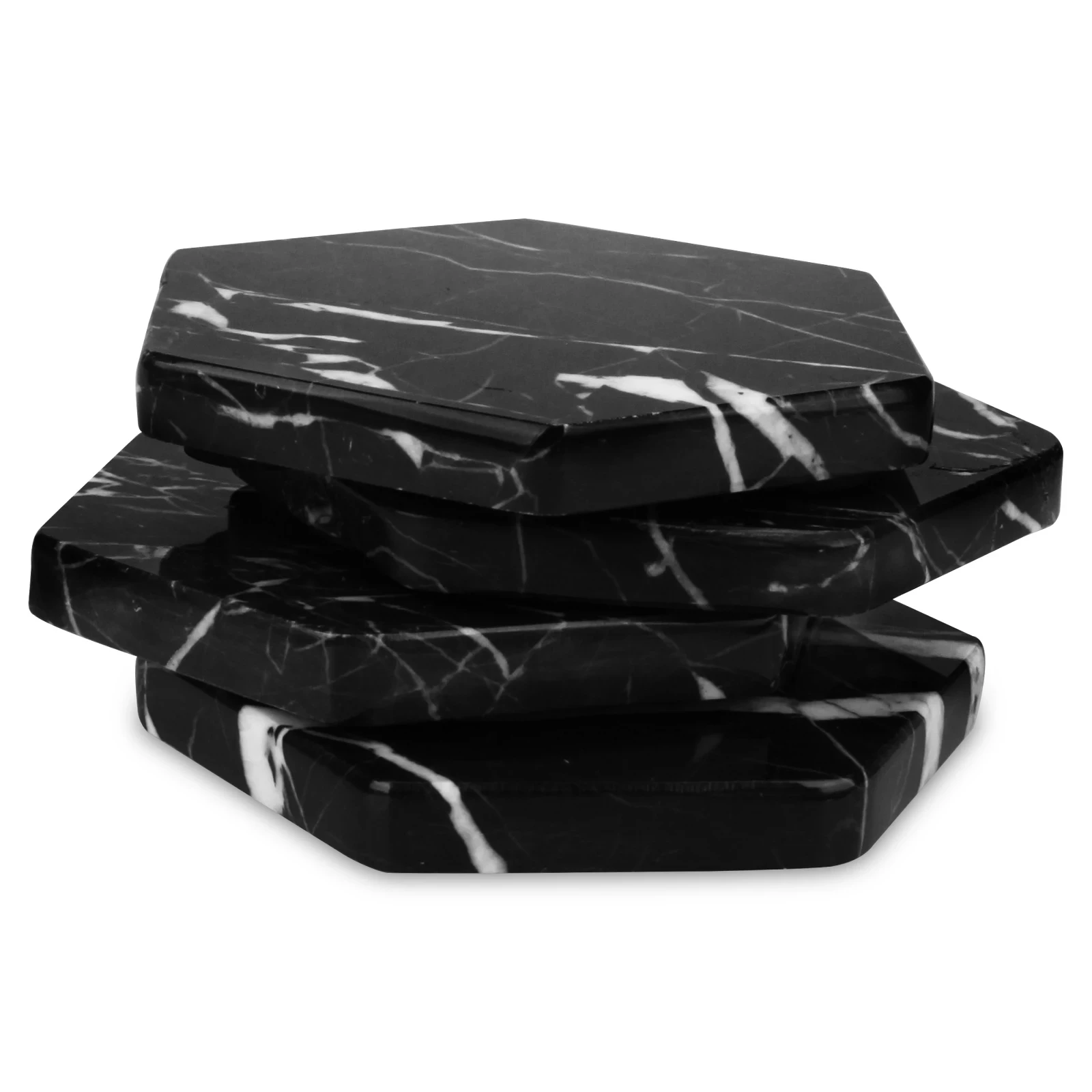 Lot de 4&nbsp;sous-verres hexagonaux en marbre de la ligne Black Marquina