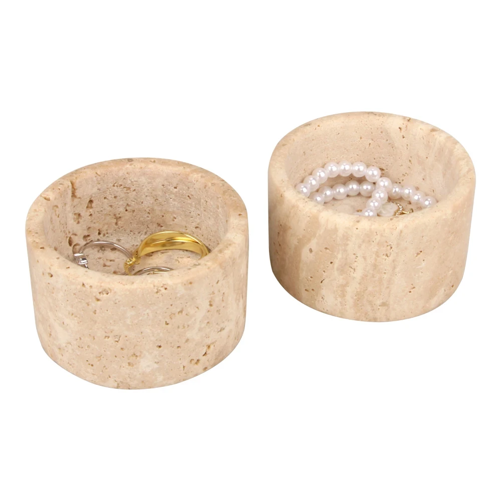 Pot de rangement en travertin beige