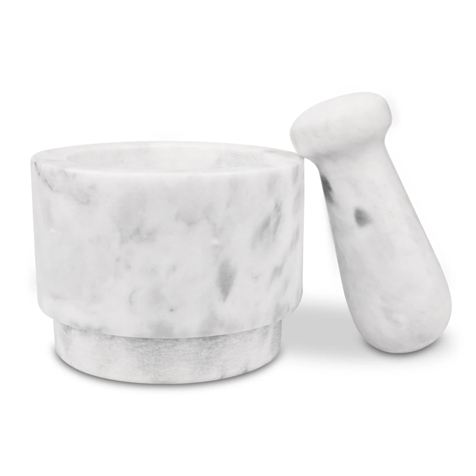 Morier et pilon en marbre blanc gris D14x10cm H