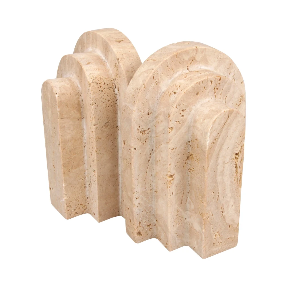 Lot de 2 serre-livres en marbre travertin beige