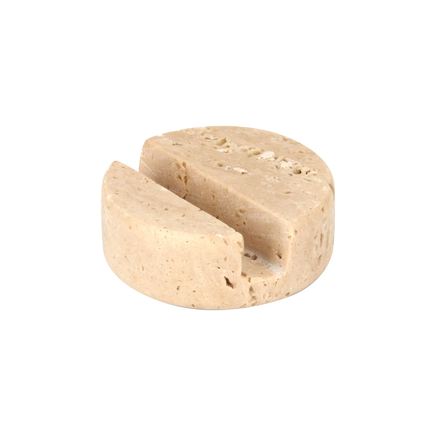 Support de t&eacute;l&eacute;phone rond en marbre travertin beige