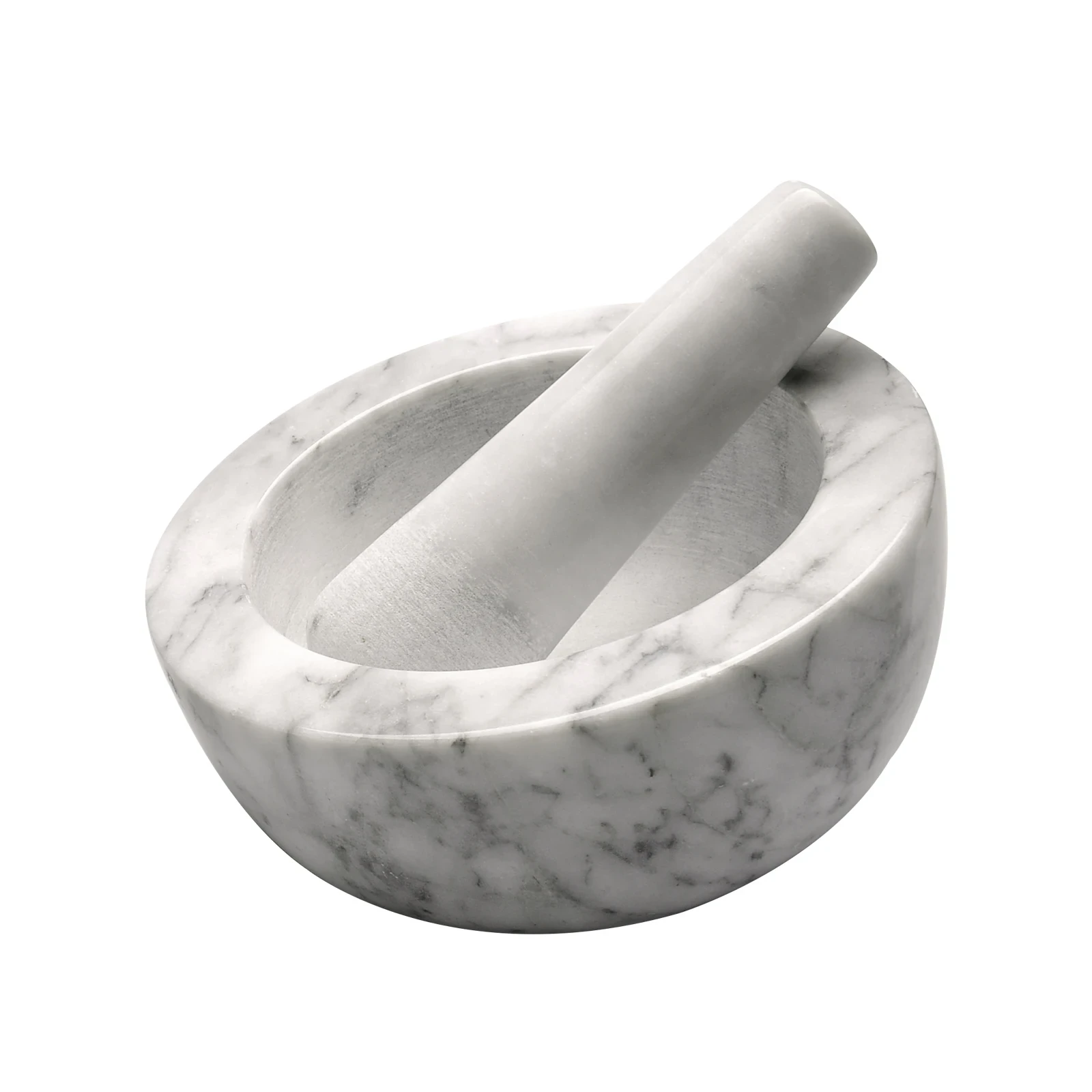 Morier et pilon en marbre blanc gris D16,5x5-10&nbsp;cm H