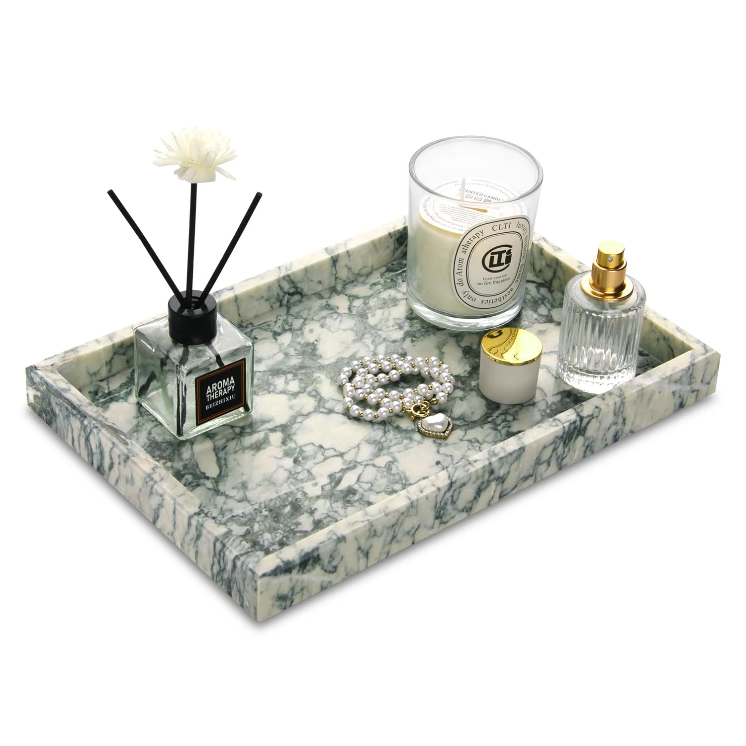 Plateau rectangulaire en marbre vert lotus