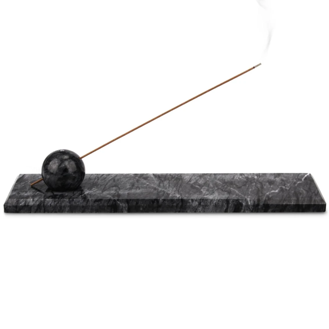 Plateau porte-encens rectangulaire en marbre gris fonc&eacute;, br&ucirc;leur d'encens