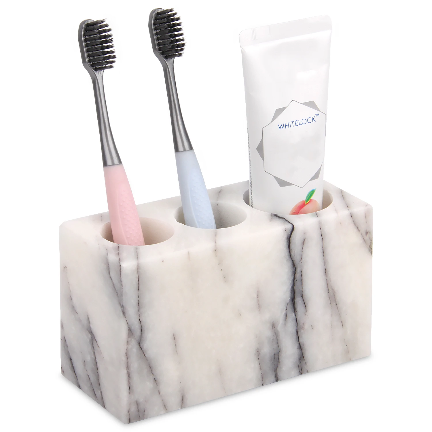 Porte-brosse &agrave; dents en marbre naturel &agrave; 3&nbsp;emplacements, comptoir de salle de bain en pierre, brosse