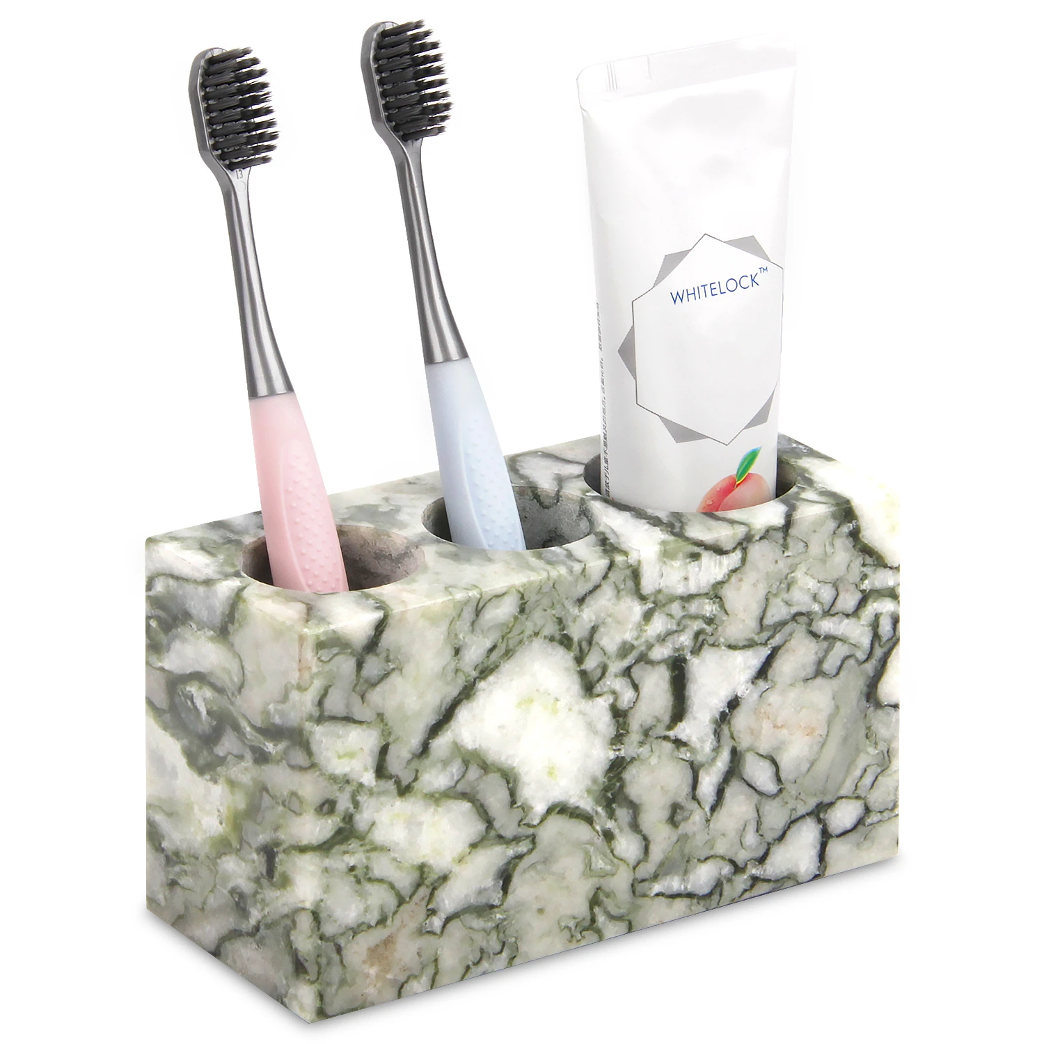 Porte-brosse &agrave; dents en marbre naturel &agrave; 3&nbsp;emplacements, comptoir de salle de bain en pierre, brosse