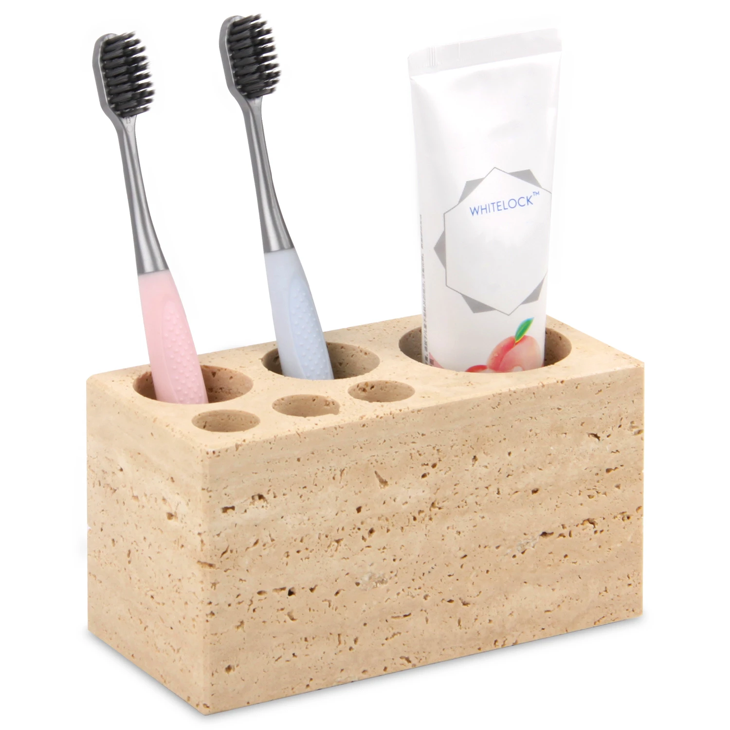 Porte-brosse &agrave; dents en marbre naturel &agrave; 6&nbsp;emplacements, grand comptoir de rangement pour salle de b