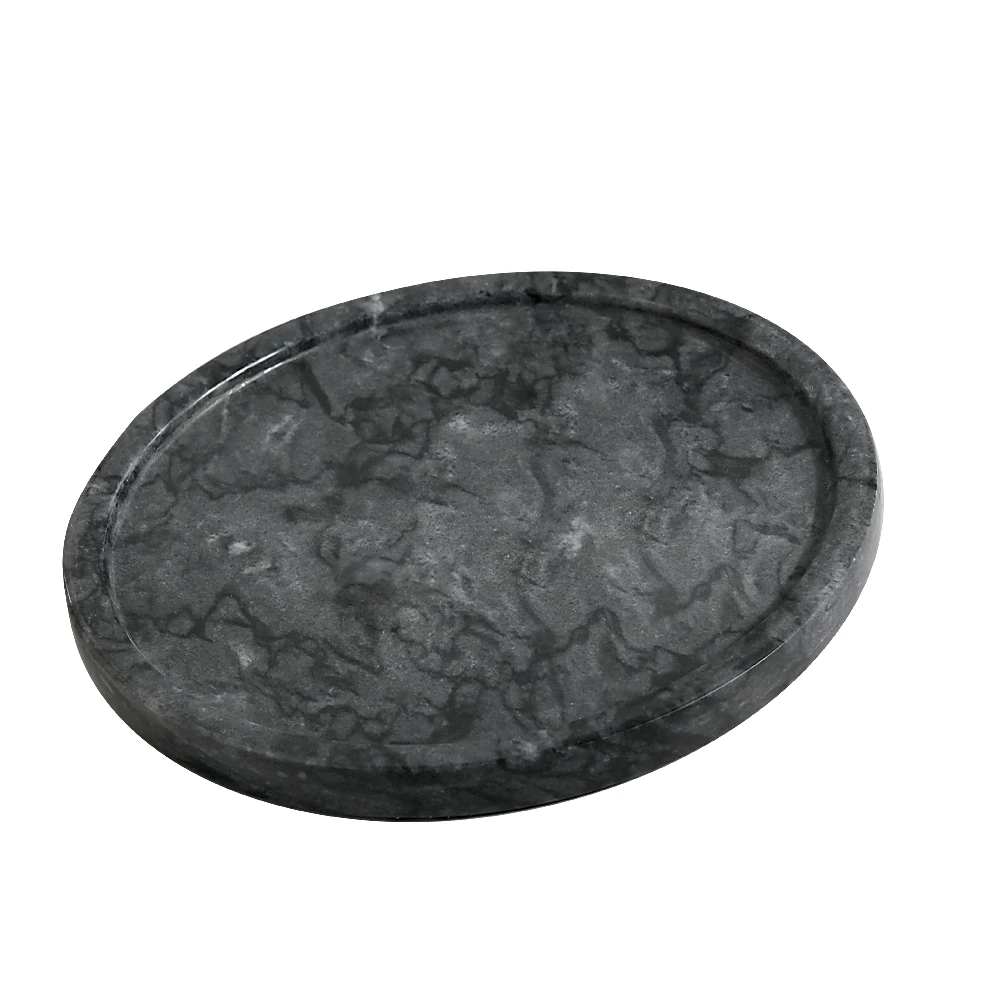 Plateau rond en marbre gris fonc&eacute;