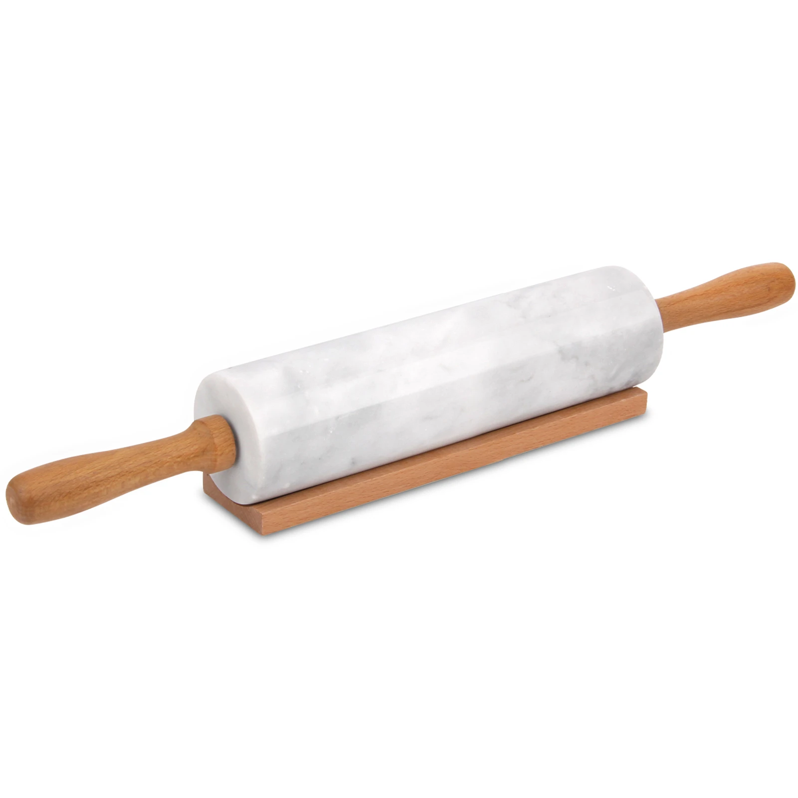 Rouleau &agrave; p&acirc;tisserie en marbre avec support, rouleau &agrave; p&acirc;te en pierre antiadh&eacute;sive polie de 18,1&nbsp;pou