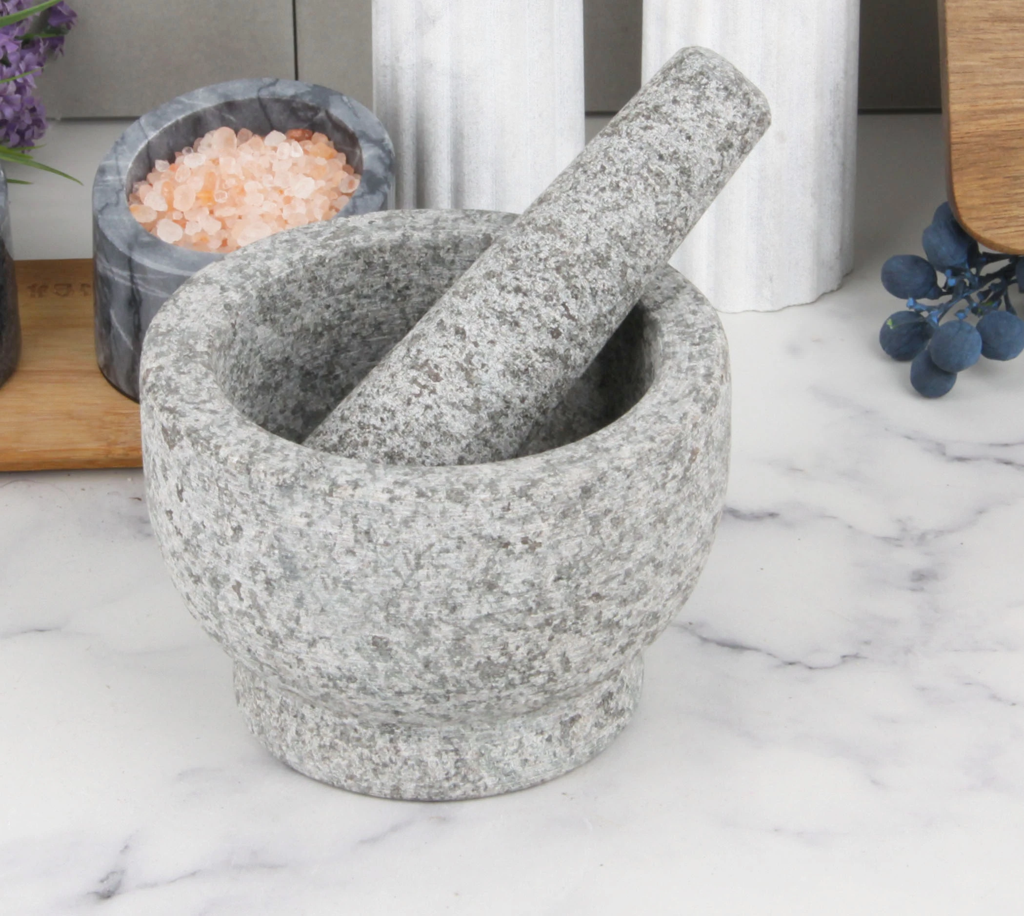 Mortier et pilon en granit gris de qualit&eacute; sup&eacute;rieure, emballage en bo&icirc;te pour outils &agrave; herbes et &eacute;p
