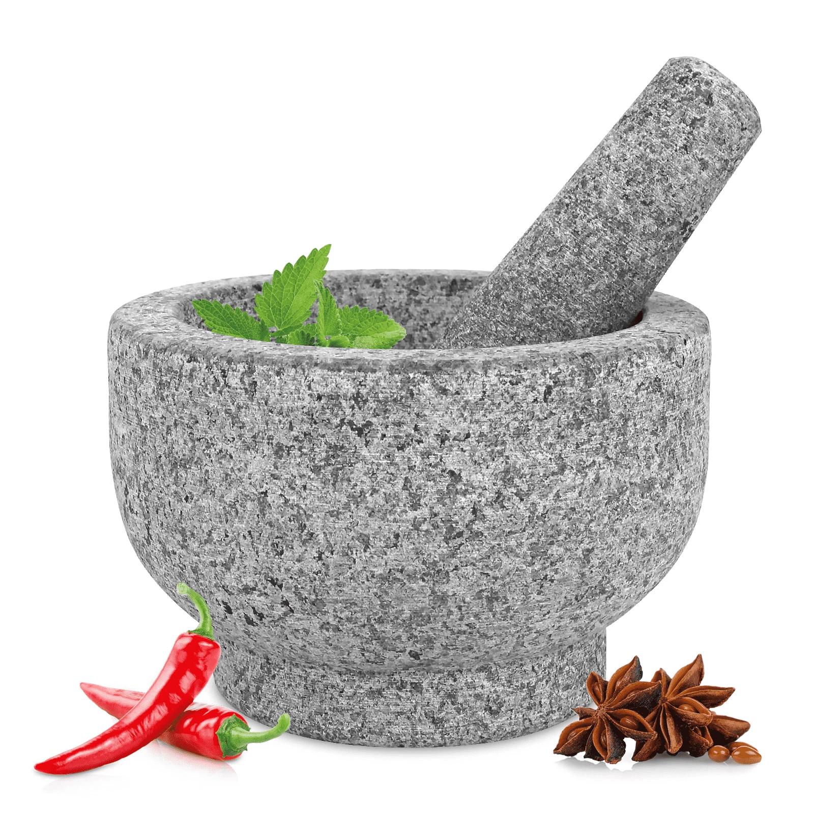 Broyeur de guacamole non poli de haute qualit&eacute;, ensemble de mortier et pilon en pierre de granit nat